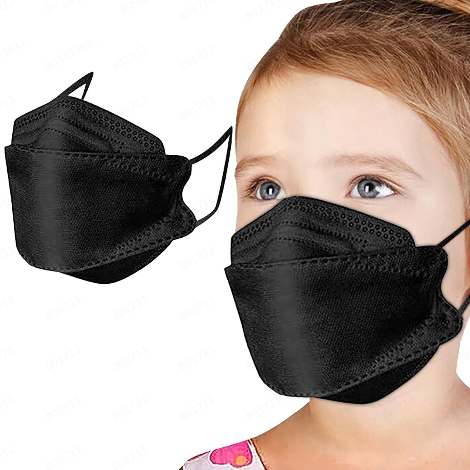 100PCS Black Disposable Face Masks for Kids - 4-Ply Breathable Safety 3D Face Cover with Elastic Earloop - Soft & Comfortable for Boys & Girls - Perfect for School, Travel, and Outdoor Activities