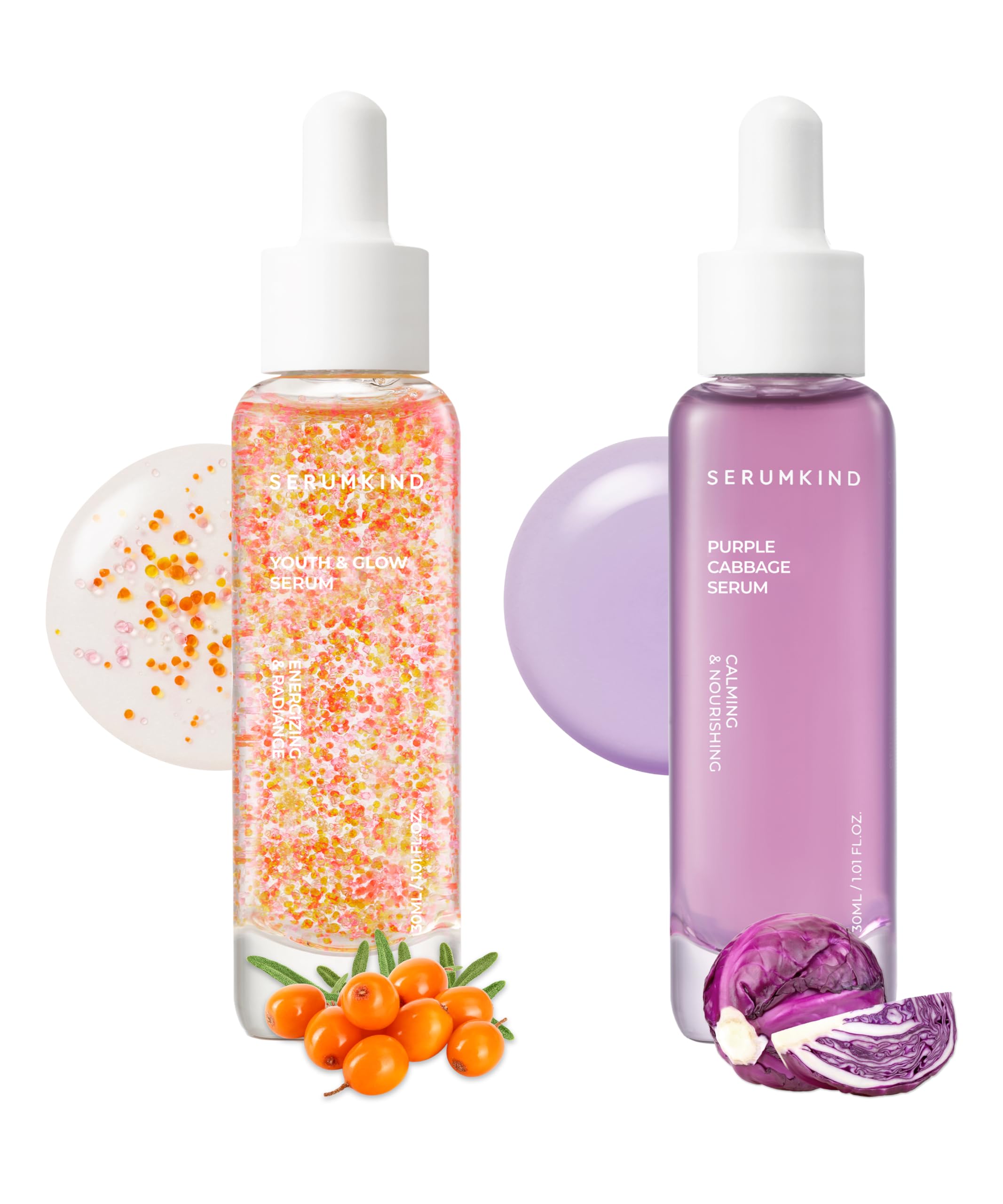Vitamin C Serum with Sea Buckthorn Oil & Purple Cabbage Extract - Korean Skincare for Brightening & Redness Reduction - Vegan & Cruelty-Free 1.04 fl oz - Perfect for Morning Routine & Sensitive Skin Care