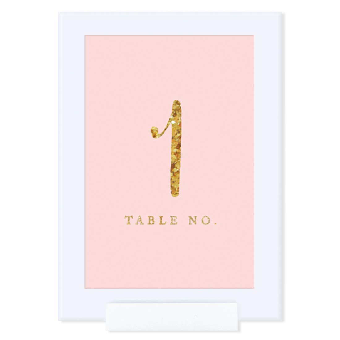 Andaz Press Gold Glitter Framed Table Numbers 1-8 - 4x6 Inch Double-Sided Wedding Seating Cards with Blush Pink Background - Elegant Table Setting Decor for Weddings, Parties & Events