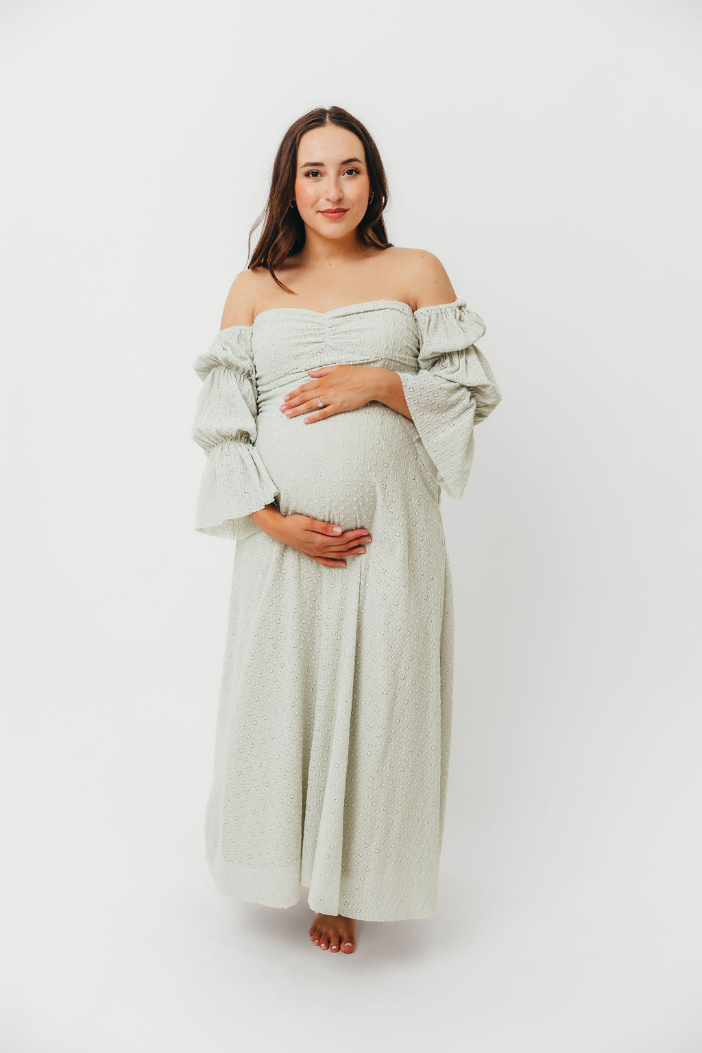 Corrine Tiered Sleeve Maxi Dress with Pockets - Bump Friendly Maternity Dress, Inclusive Sizing (S-3XL) in Refreshing Mint Green | Perfect for Baby Showers, Beach Vacations & Summer Weddings