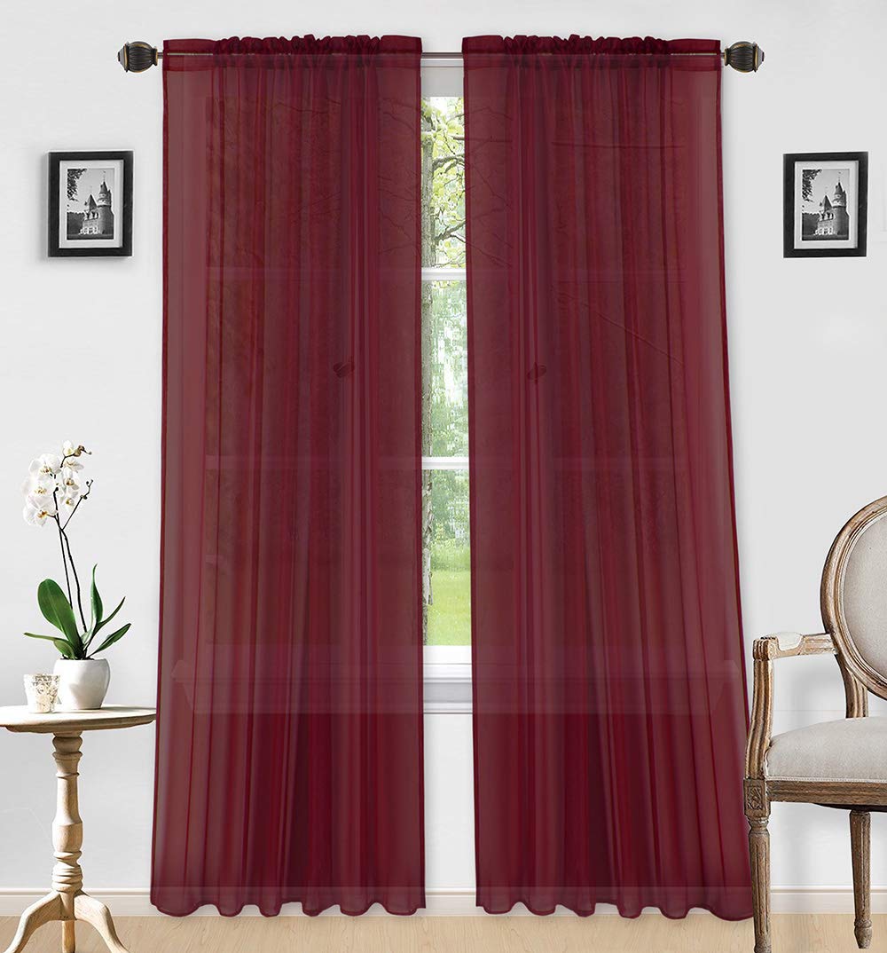LinenTopia Sheer Curtains 54x84 Inches - Light Filtering Voile Drapes for Windows, Burgundy (Set of 2 Panels) - Elegant See-Through Window Treatments for Living Room, Bedroom, Kitchen & Dining Room - Perfect for Privacy & Soft Natural Lighting