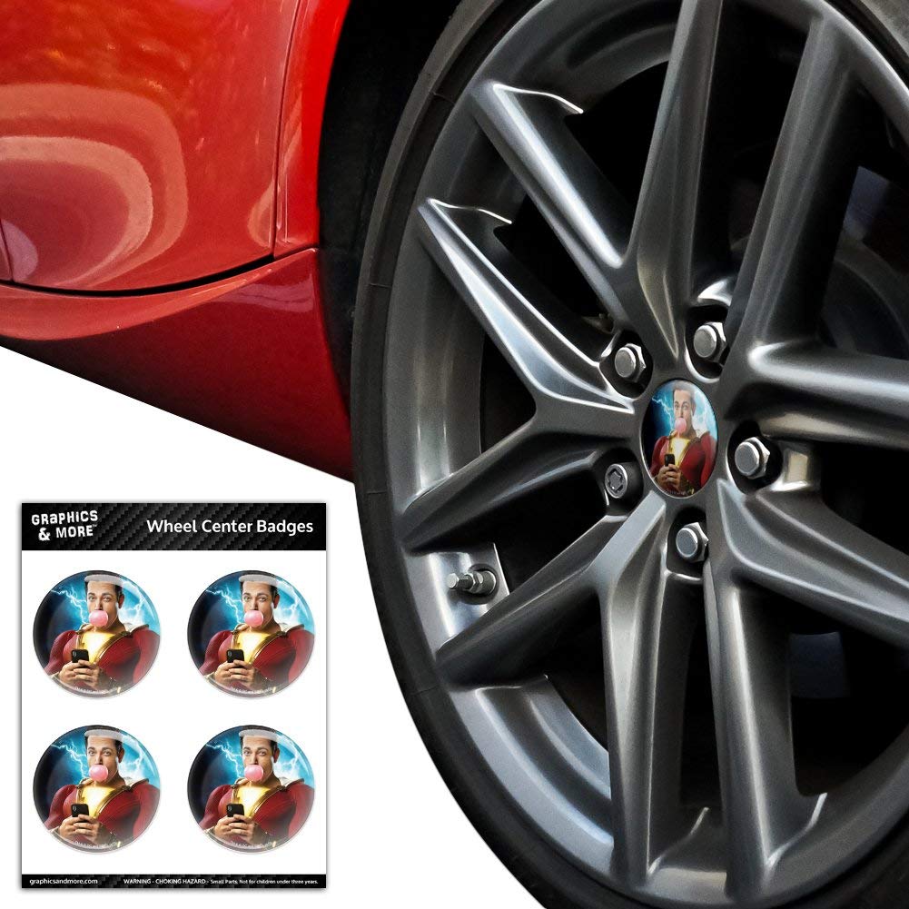 Shazam! Movie Bubblegum Poster Tire Wheel Center Cap Resin-Topped Badges & Stickers - Custom Car Accessories for DC Comics Fans & Movie Lovers