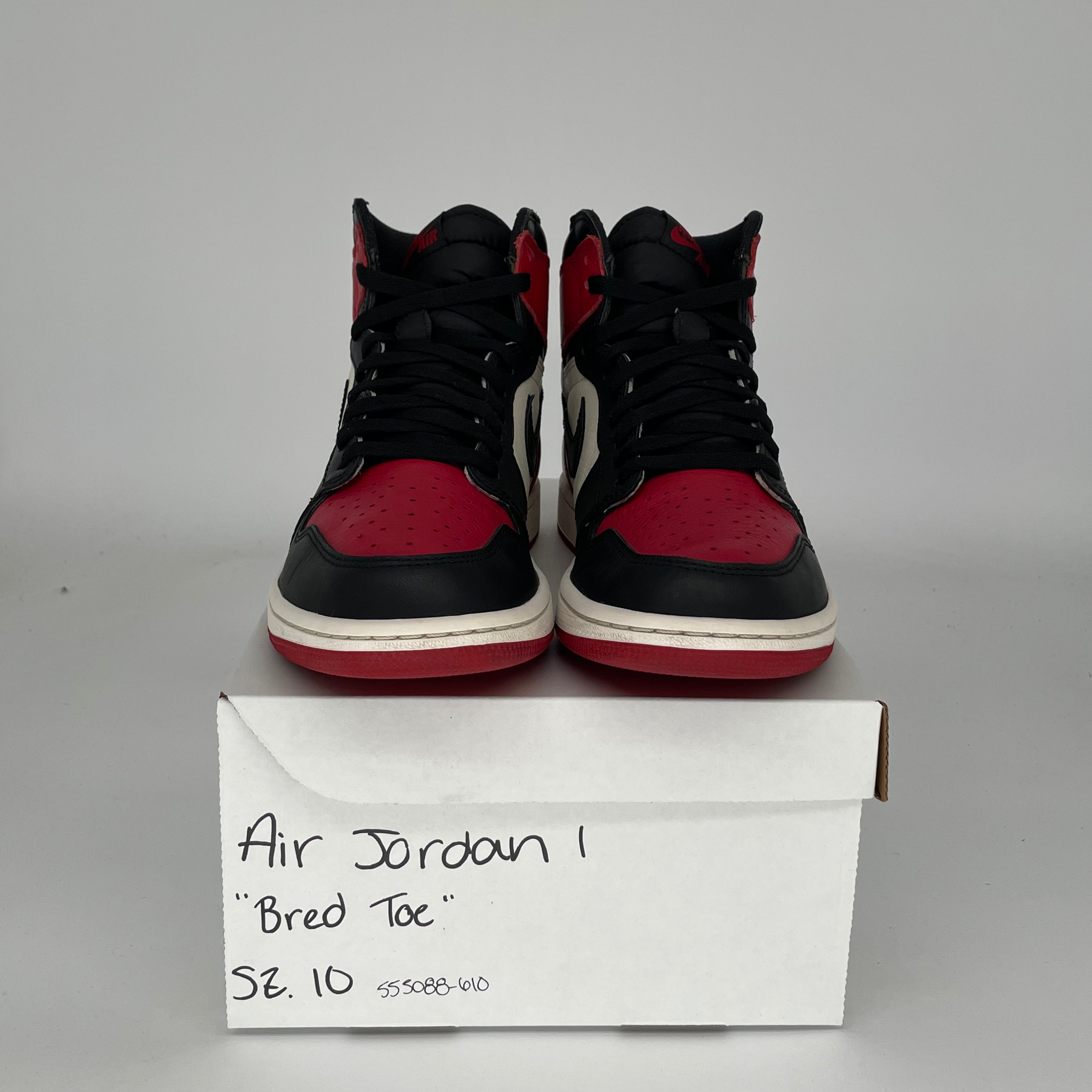 AIR JORDAN 1 Retro High OG 'Bred Toe' Men's Basketball Shoes - Size 10 (555088-610) - Perfect for Streetwear, Sneaker Collecting & Basketball Games