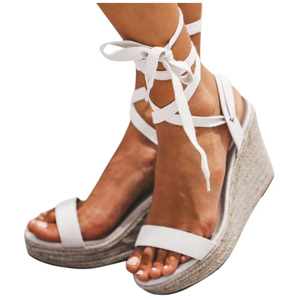 Women's Wide Width Wedge Sandals with Ankle Buckle - 2020 Fashion Summer Beach Sandals, Open Toe Espadrille Platform Shoes for Casual Outings, Vacations & Beach Wear