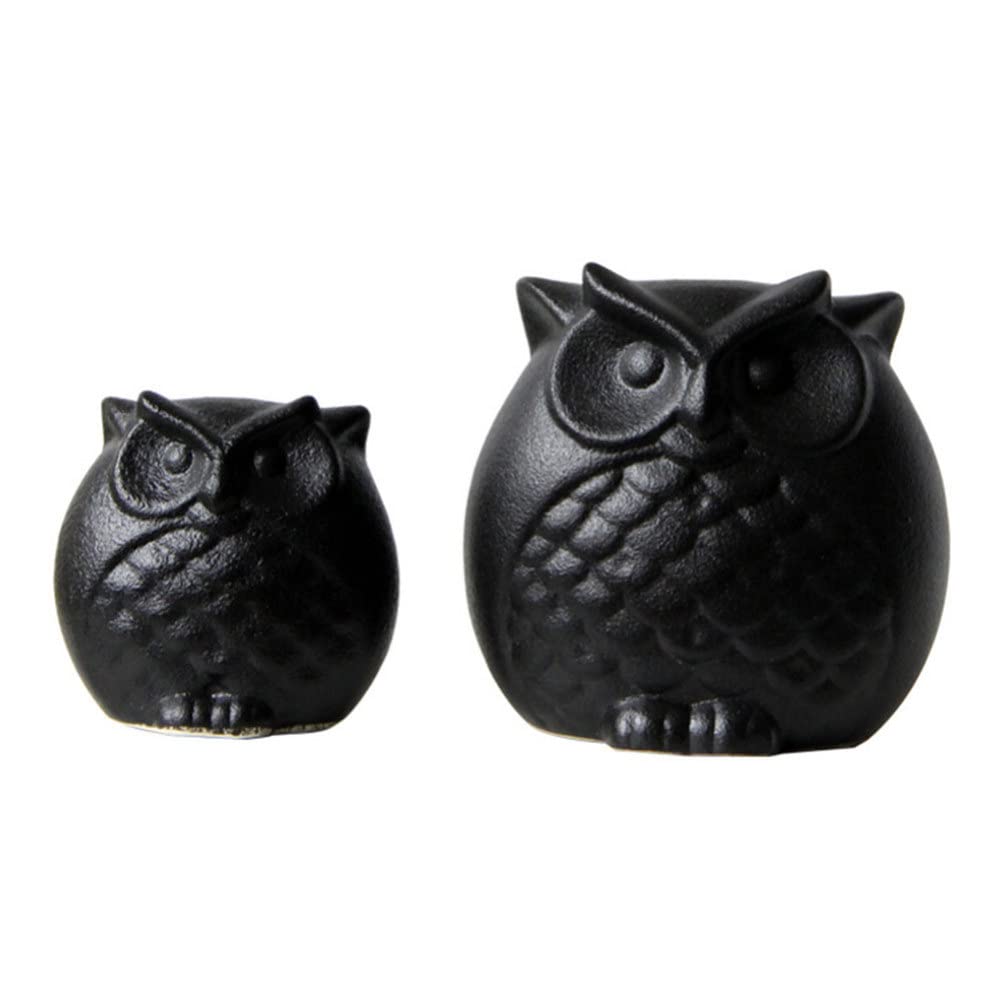 DECHOUS 2-Pack Ceramic Owl Statues - Vintage Black Owl Figurines for Home Decor, Living Room Decoration, Bookshelf Display & Gift Ideas - Wise Owl Ornament for Housewarming, Office Desk & Garden Decor