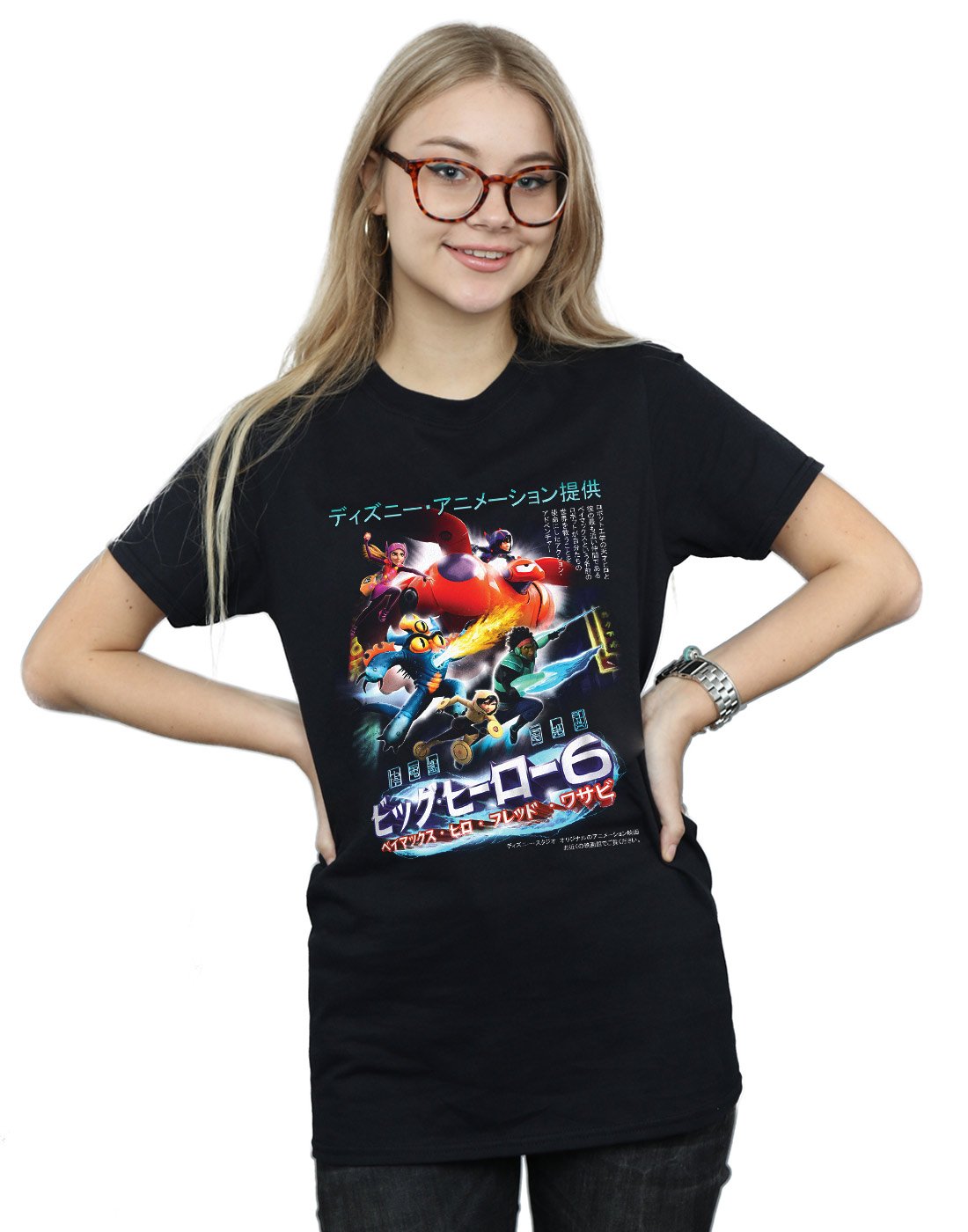 Disney Big Hero 6 Manga Print Women's Boyfriend Fit T-Shirt - Casual Graphic Tee for Anime Fans, Cosplay & Everyday Wear
