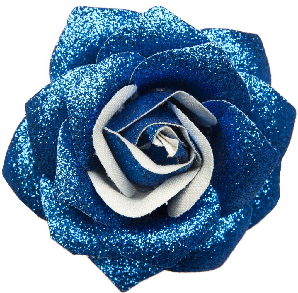 Blue Glitter Rose Hair Clip - Sparkling Hair Accessory for Women & Girls | Perfect for Parties, Weddings & Everyday Style | One Size Fits All by Sourpuss Clothing
