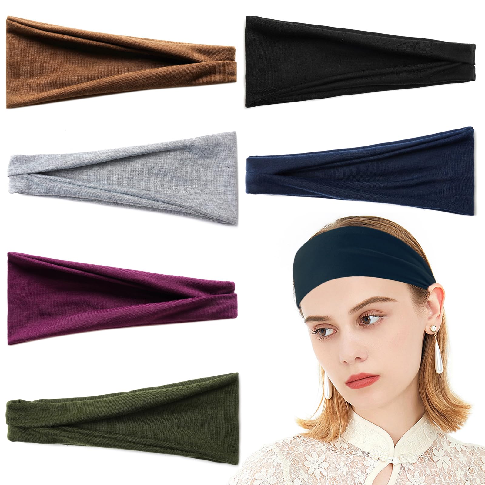 6 Pcs Women's Headbands - Soft Non-Slip Elastic Hair Bands for Yoga, Fitness & Workout - Fashionable Thin Fabric Hair Accessories for Women & Adults (Perfect for Gym, Running, Sports & Daily Wear)