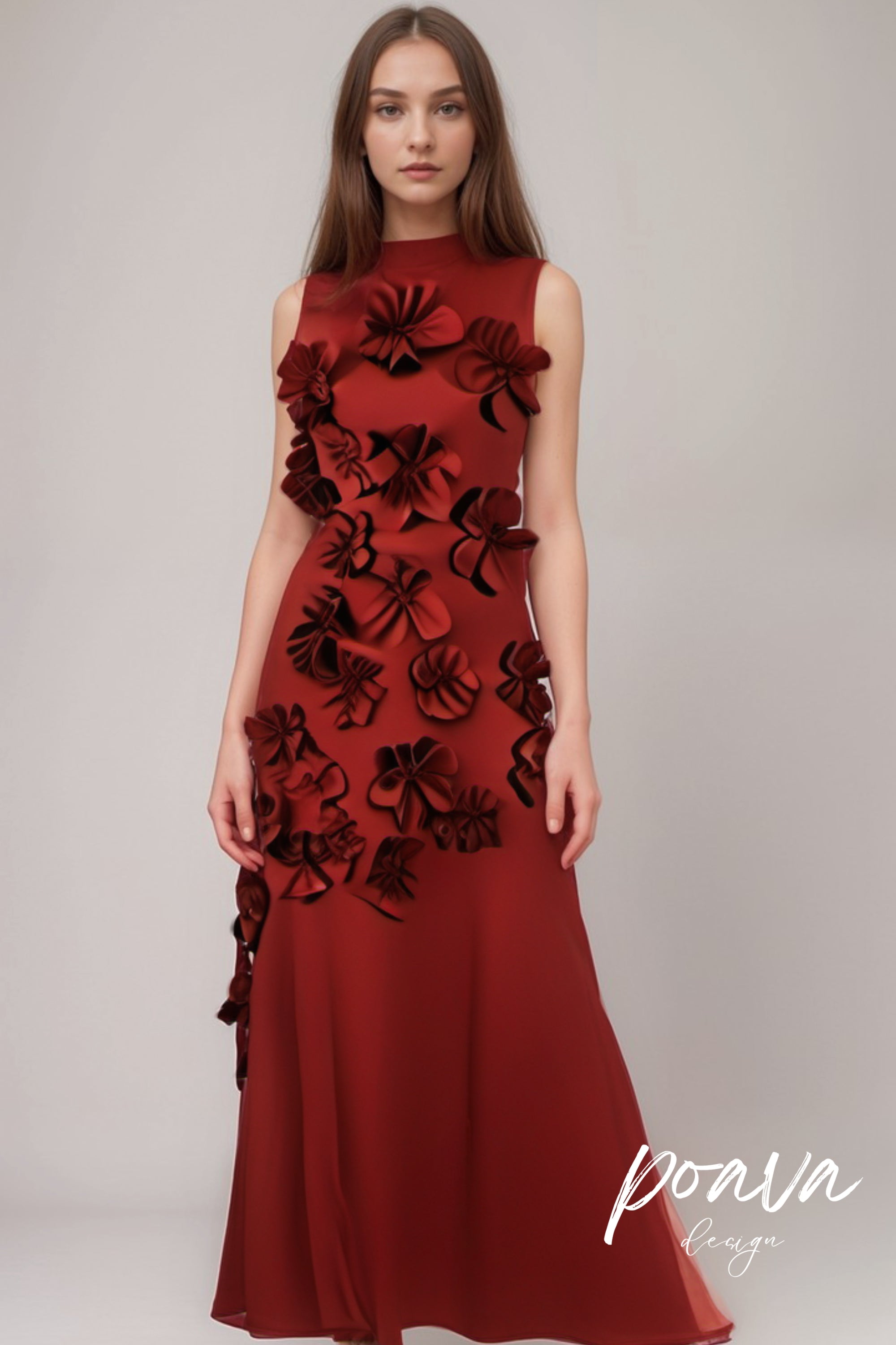 ANNONA Red Floral Embroidered Maxi Dress - Elegant Summer Beach Wedding Party Dress for Women