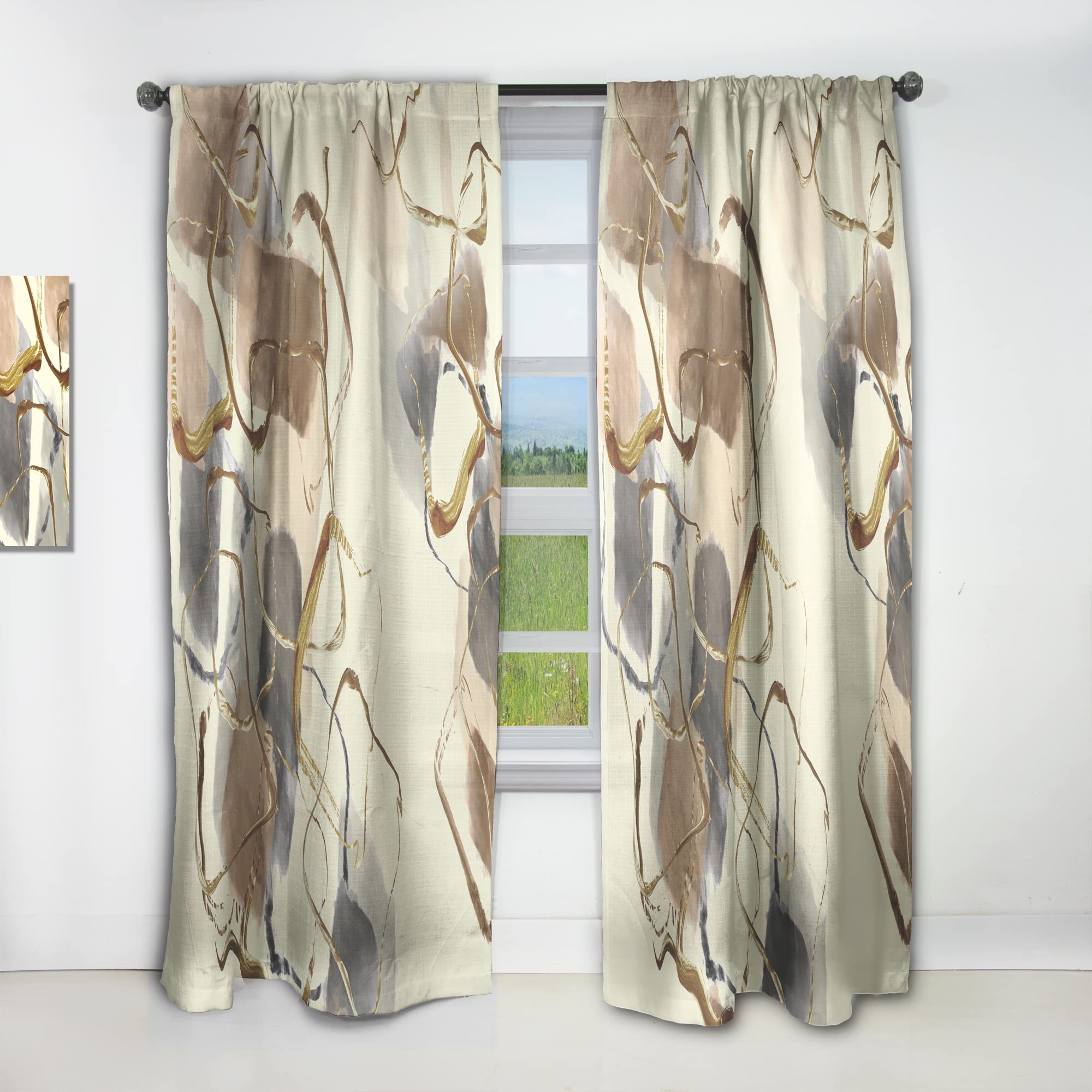 DesignQ Gold Glam Squares V Thermal Insulated Curtains - Single Panel 52x63 Inches - Elegant Drapes for Bedroom & Living Room - Perfect for Energy Saving & Light Blocking