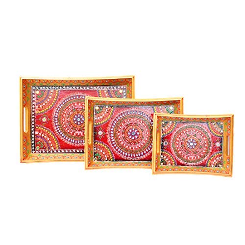 Apka Mart Golden Serving Tray Set - Elegant 3-Piece Luxury Serving Platter for Parties, Weddings & Home Decor (Online Shop)