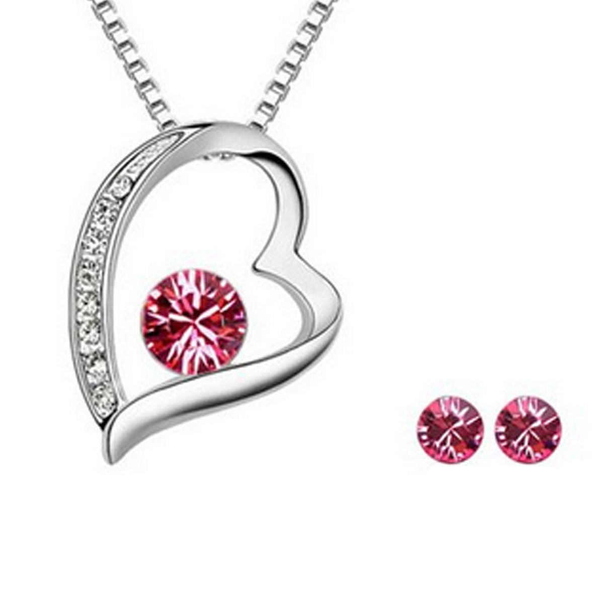 Wrapables Rose Crystal Jewelry Set - Sterling Silver Heart Pendant Necklace & Stud Earrings for Women | Valentine's Day Gift, Anniversary Present, Bridesmaid Jewelry