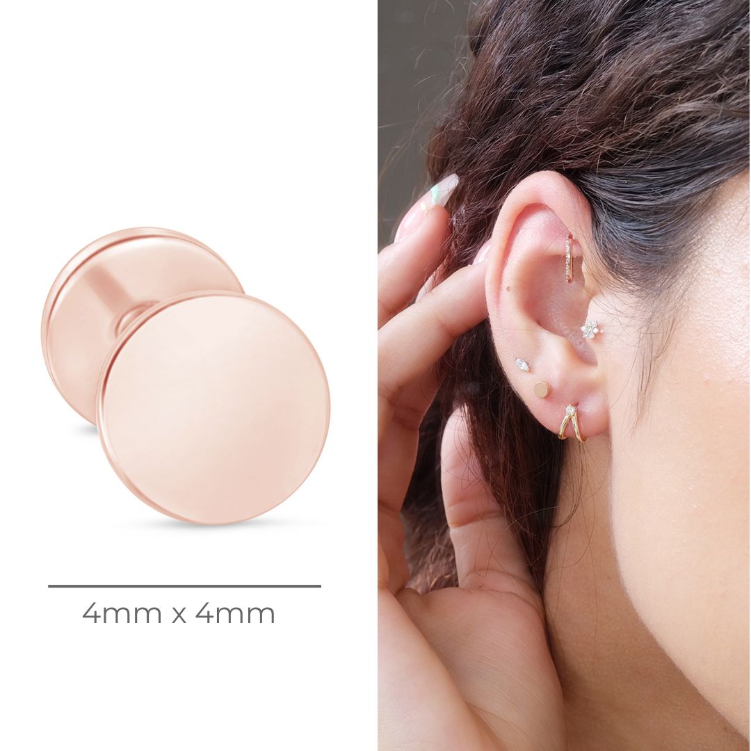14K Solid Rose Gold Flat Back Stud Earrings - Hypoallergenic, Dainty & Elegant Jewelry for Women - Perfect for Everyday Wear, Gifts & Special Occasions