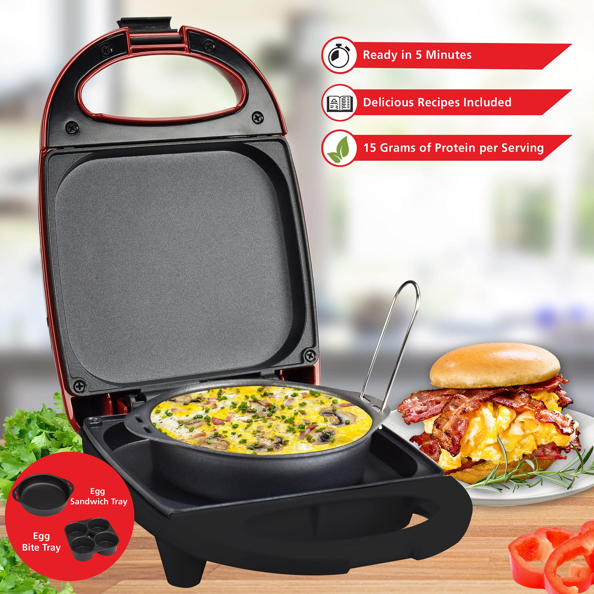 Brentwood TS-256R Electric Egg Cooker - Fast & Easy Hard Boiled, Poached, Scrambled Eggs Maker, Red - Perfect for Breakfast, Meal Prep & Keto Diet