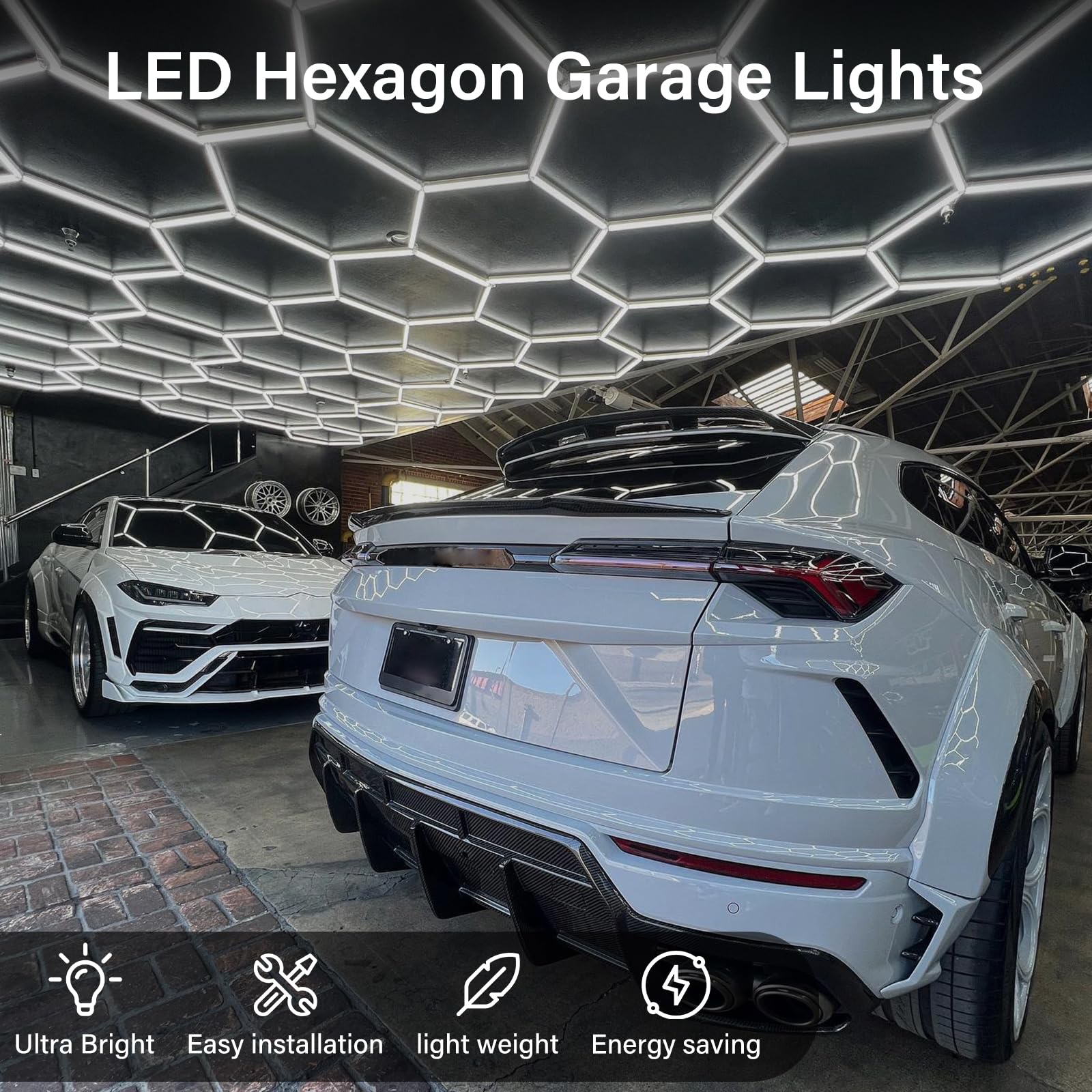 LED Hexagon Lights - 556W 66720 Lumen 6500K Cool White Garage Lighting for Ceiling - Perfect for Garage, Gym, Barber Shop, Warehouse & Workshop Lighting
