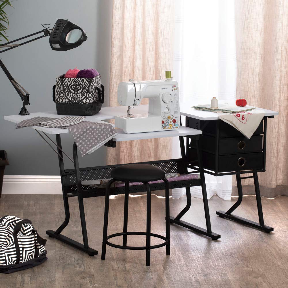 Eclipse Hobby Sewing & Craft Table - Sturdy Multi-Purpose Workstation with Drawers | Black/White Computer Desk for Sewing, Quilting, Crafting & Home Office Use