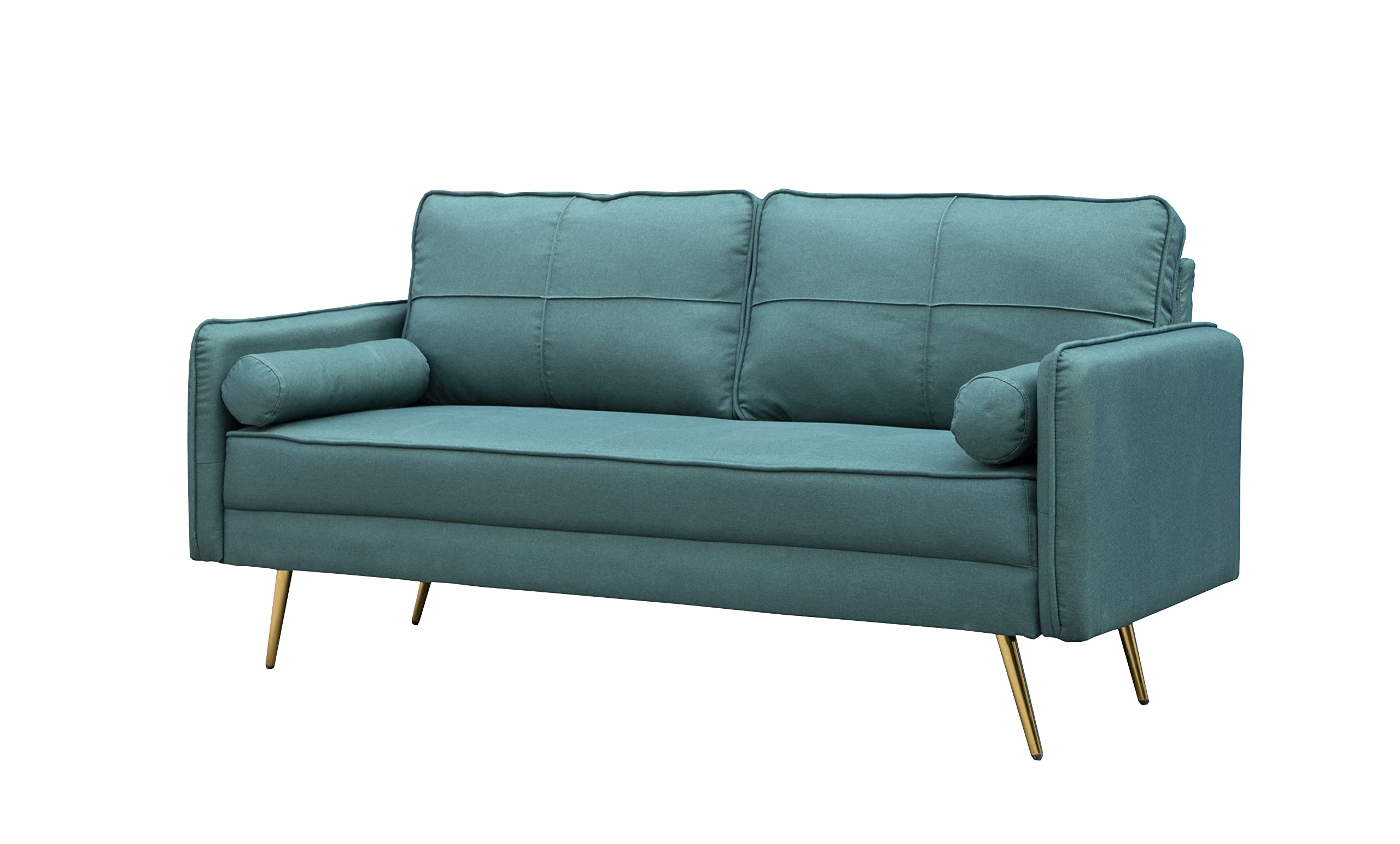 Luxury Modern Velvet Sofa Tufted Couch with Bolsters & Metal Legs - Green Upholstered Loveseat for Living Room, Bedroom, Apartment | Cozy Seating for Relaxing, Entertaining & Small Space Decor