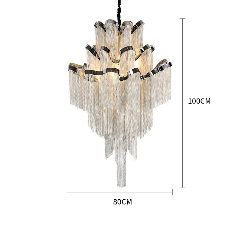 Gladys Aluminum Chain Tassel Stream Chandelier - Modern Crystal Ceiling Light Fixture for Dining Room, Bedroom & Living Room Decor