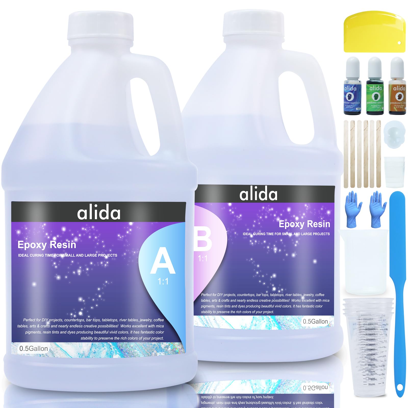 Alida 1 Gallon Crystal Clear Epoxy Resin Kit - No Yellowing, No Bubbles, Self-Leveling 1:1 Mix for DIY Jewelry, Tumbler Cups, Table Tops & Art Casting - Perfect for Resin Crafts, River Tables, Coasters & Home Decor Projects