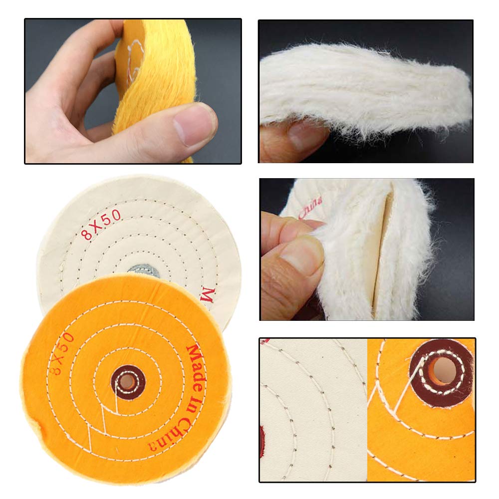 8 Inch Buffing Wheel Cotton Pad Set - 50 Ply Extra Thick Polishing Wheels with 1/2