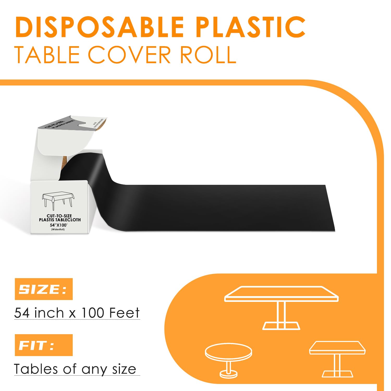 Black Disposable Plastic Tablecloth Roll 54