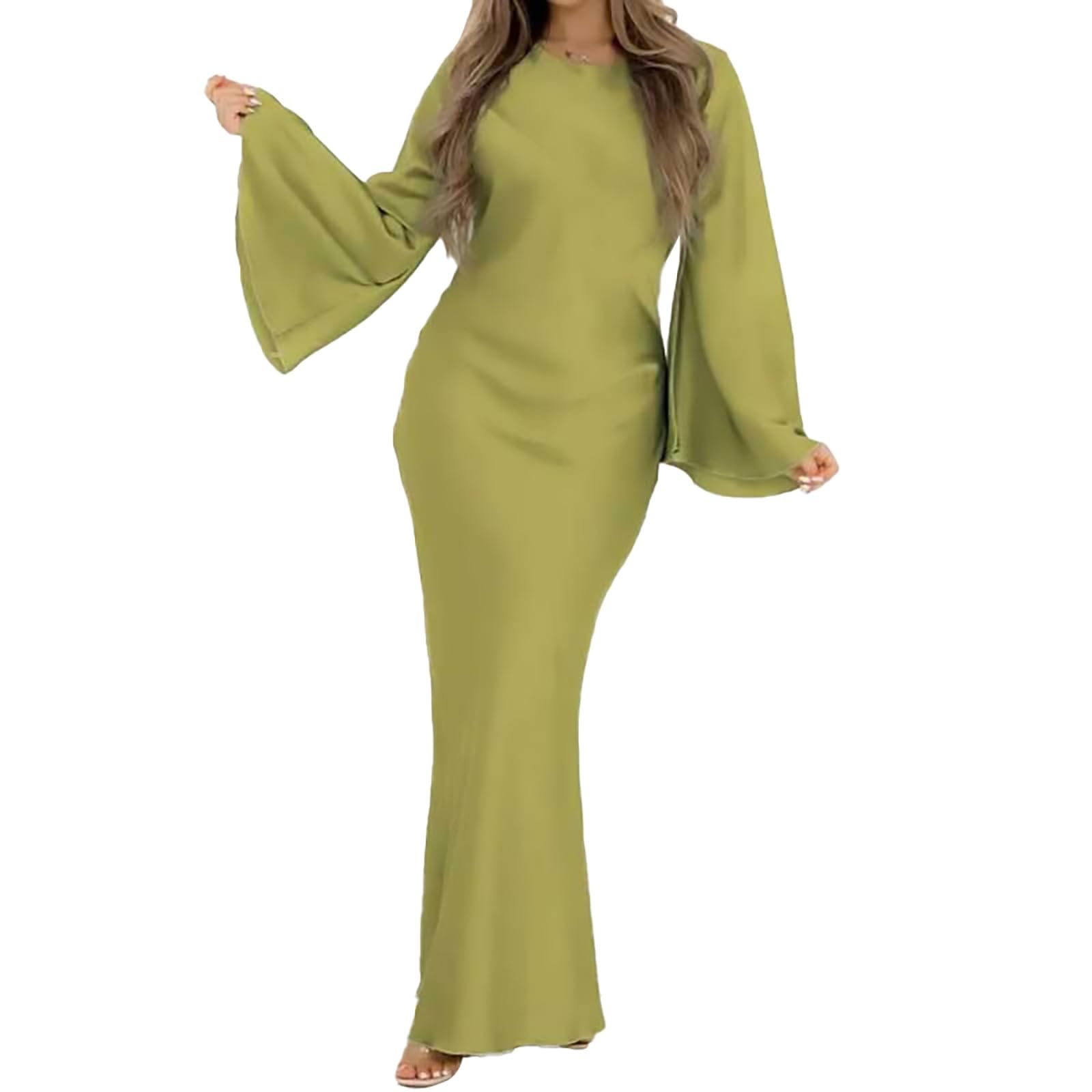 ZYXTIM Women's Plus Size Bell Sleeve Fishtail Maxi Dress - Elegant Evening Gown for Bridesmaid, Cocktail Party, Club Wear & Special Occasions | Flowy Long Dress for Wedding Guest, Prom, Date Night & Formal Events