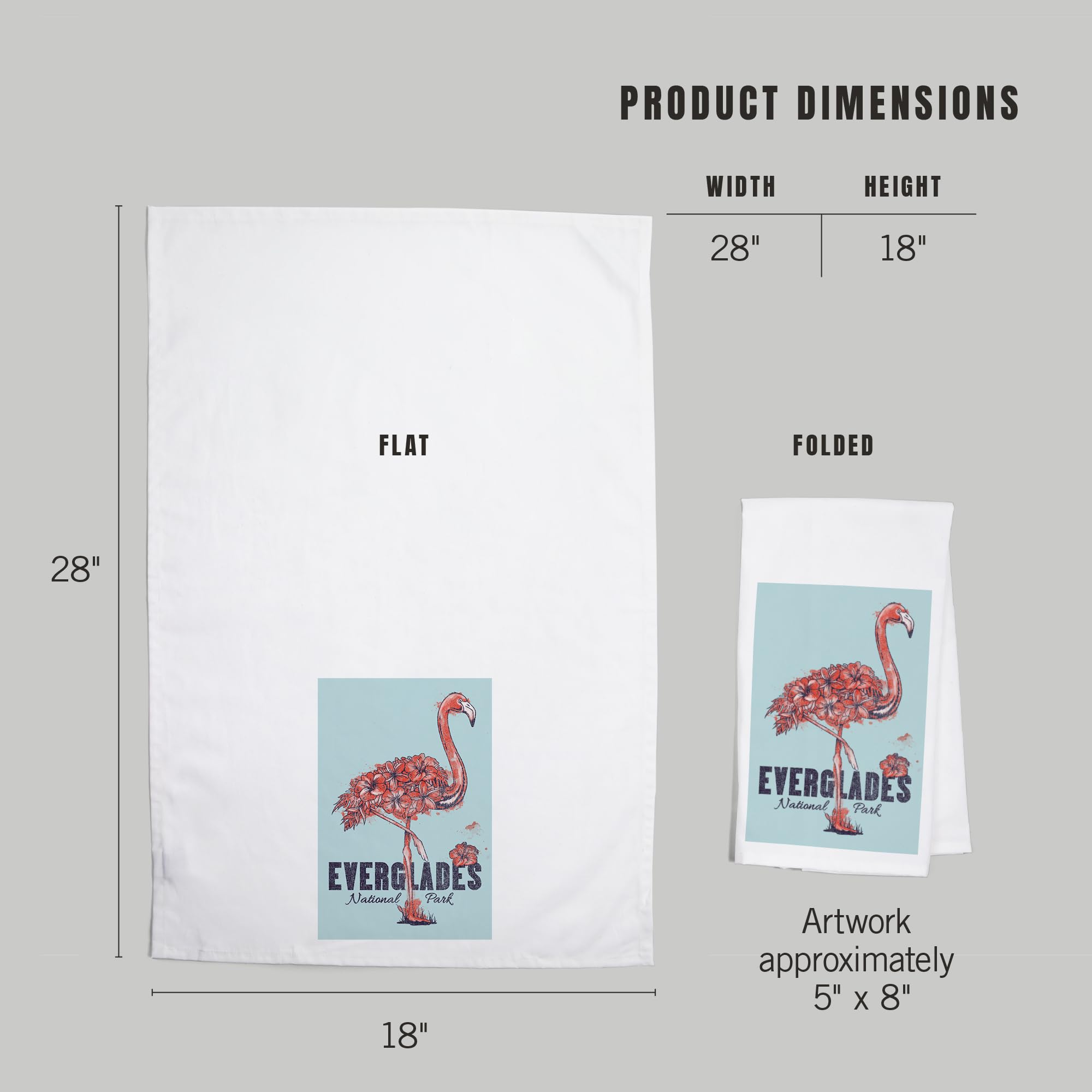 Lantern Press Everglades National Park Flamingo Flowers Cotton Tea Towel - Decorative Hand Towel for Kitchen & Home Decor - Perfect for Gifts, Dish Drying & Wall Art