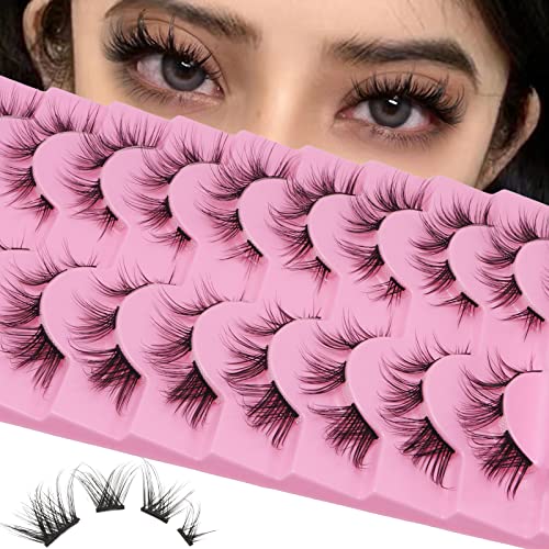 Outopen 10 Pairs Cluster Lashes - Natural Look Manga Eyelash Clusters, C Curl Fluffy Wispy Individual Lashes for DIY Cat Eye Extensions (B04-TM34) | Perfect for Daily Wear, Parties, and Special Occasions