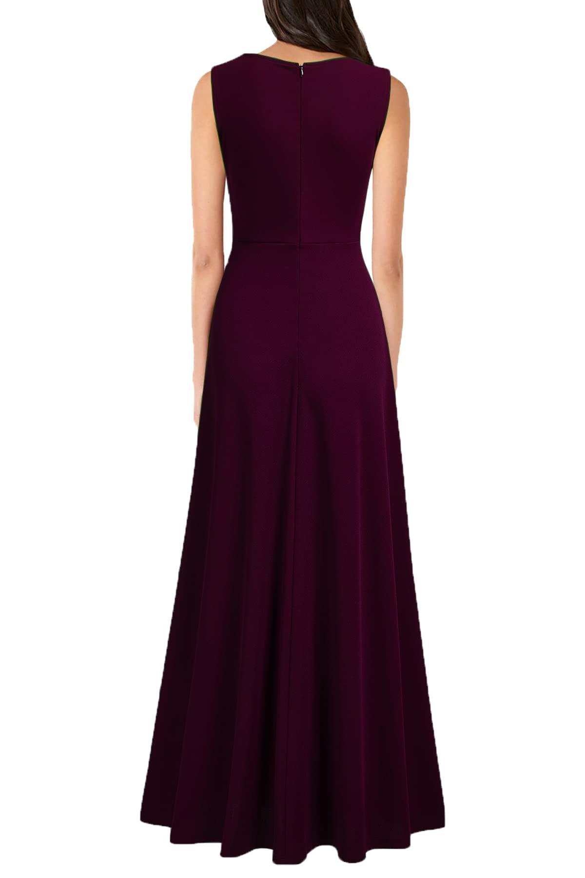 MUSHARE Women's V-Neck Sleeveless Formal Dress with High Slit - Elegant Cocktail Party & Prom Gown for Evening Events, Weddings, and Special Occasions