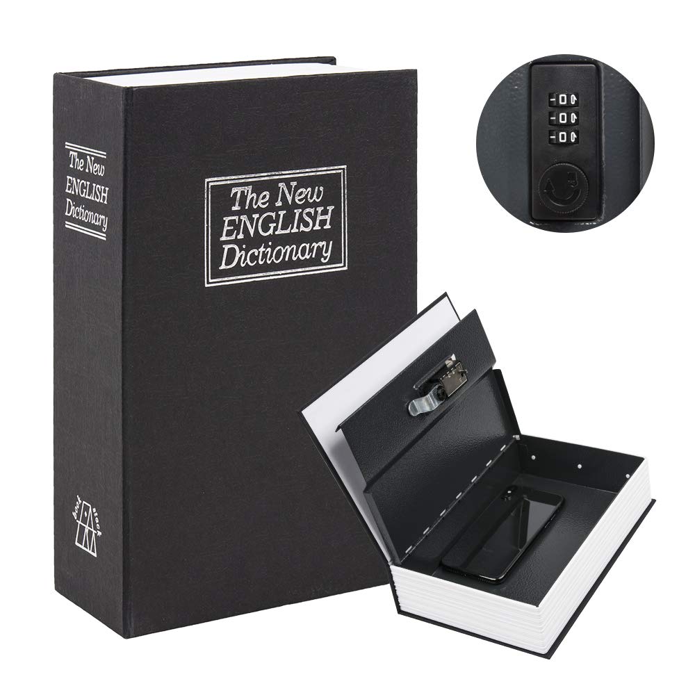 KYODOLED Book Safe with Key & Combination Lock - Portable Metal Hidden Safe Box | Discreet Dictionary Diversion Safe (9.5 x 6.1 x 2.2 inches) - Perfect for Home Security, Cash Storage & Valuables Protection