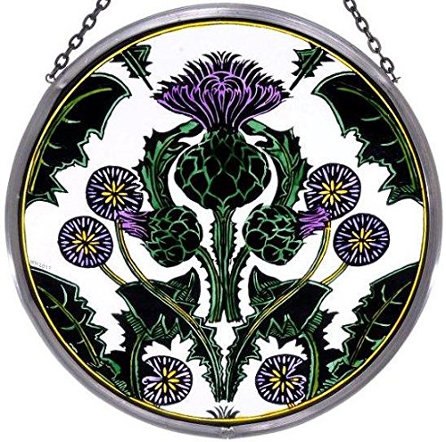 Hand Painted Stained Glass Sun Catcher - Thistle Nouveau Design for Window Decor