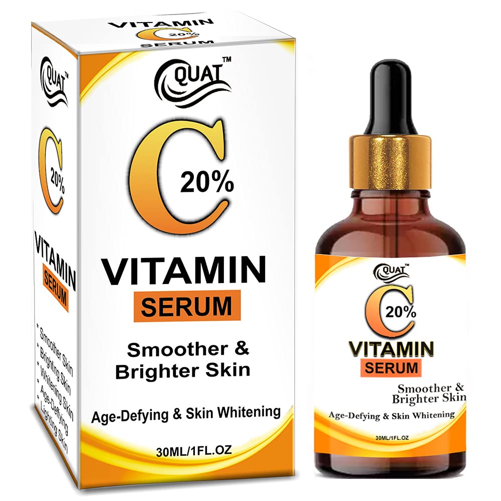 Quat 20% Vitamin C Face Serum for Glowing Skin - Brightening & Anti-Aging Facial Treatment with Hyaluronic Acid | Day & Night Use for Women