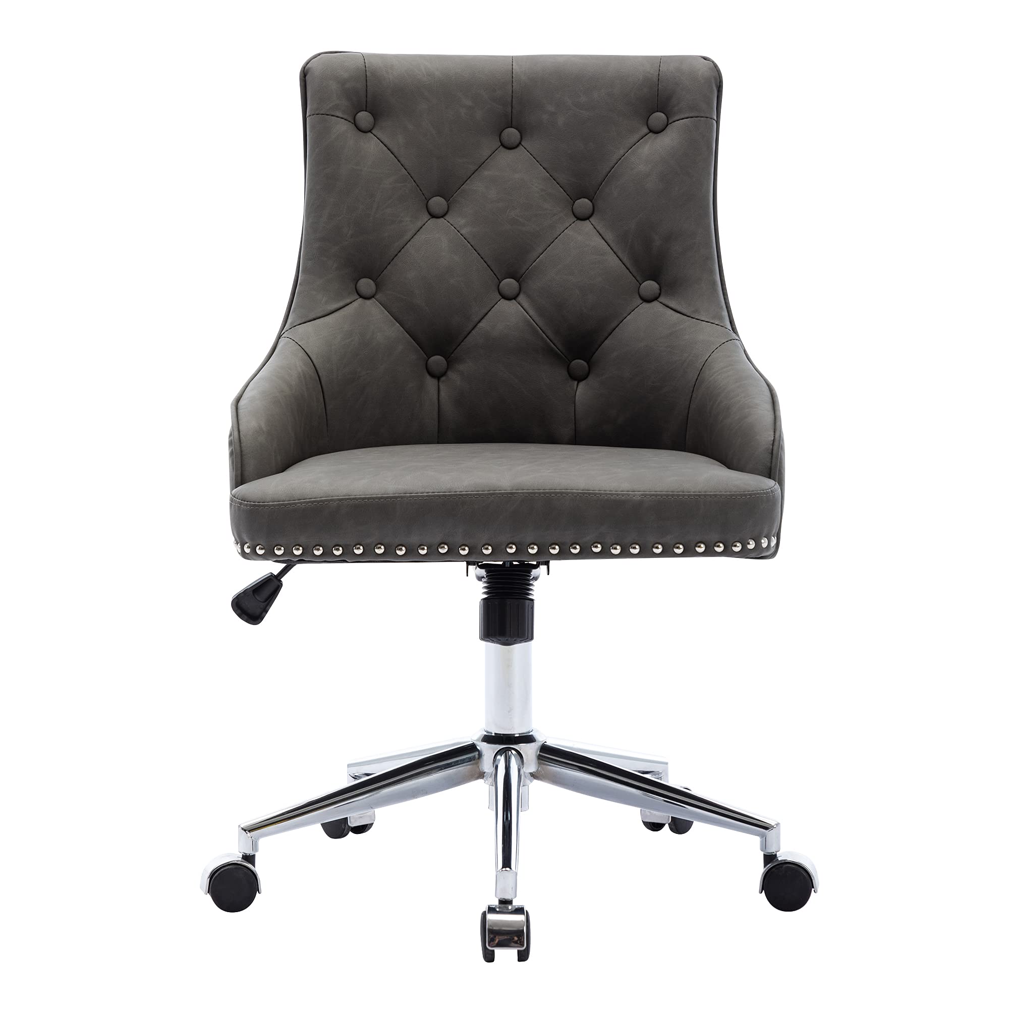 Modern Velvet Swivel Desk Chair with Adjustable Height & Wheels - Ergonomic Office Chair for Home, Study, or Vanity - Stylish Grey Upholstered Rolling Armchair for Work, Gaming & Relaxation