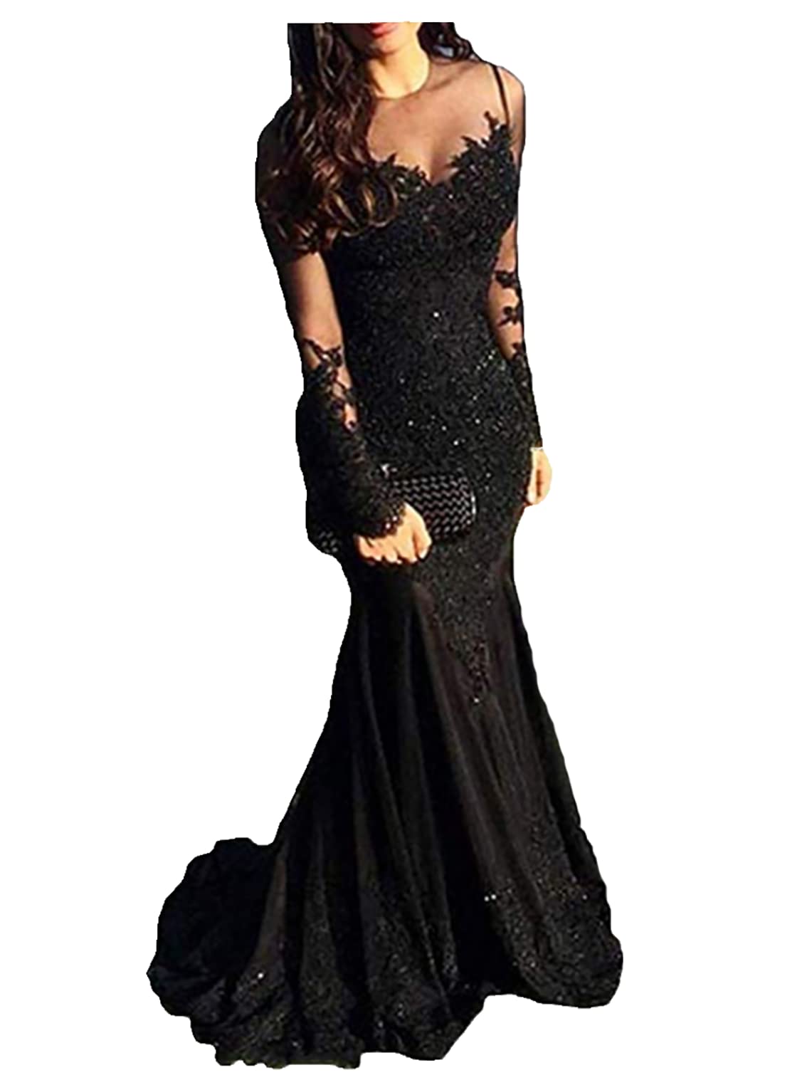 Elegant Women's Lace Formal Evening Gowns with Long Sleeves | Mermaid Prom Dresses for Special Occasions | Perfect for Weddings, Galas & Black Tie Events