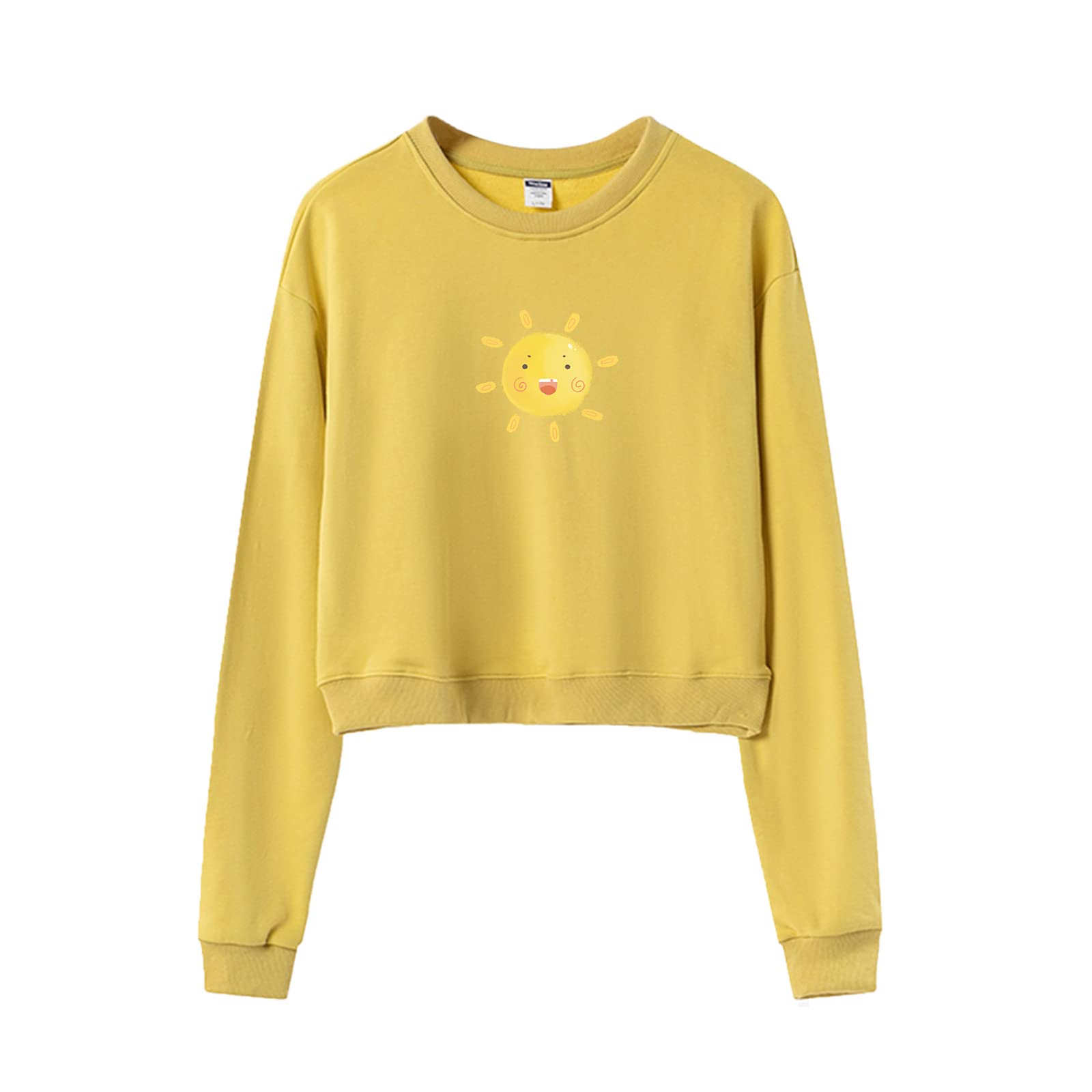 TUISLAY Women's Cropped Sweatshirt - Soft Cotton Crewneck Long Sleeve Pullover with Sun Graphic Print | Cute Casual Outfit for Streetwear, Spring Fashion & College Campus Style