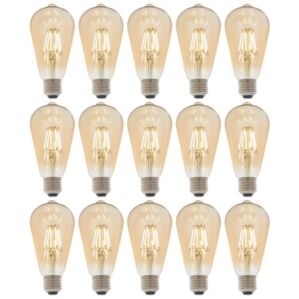 15 Pack E27 LED Filament Amber Pear Shaped Dimmable 6W Light Bulbs - Vintage Edison Style for Home Decor, Restaurants and Cafe Lighting