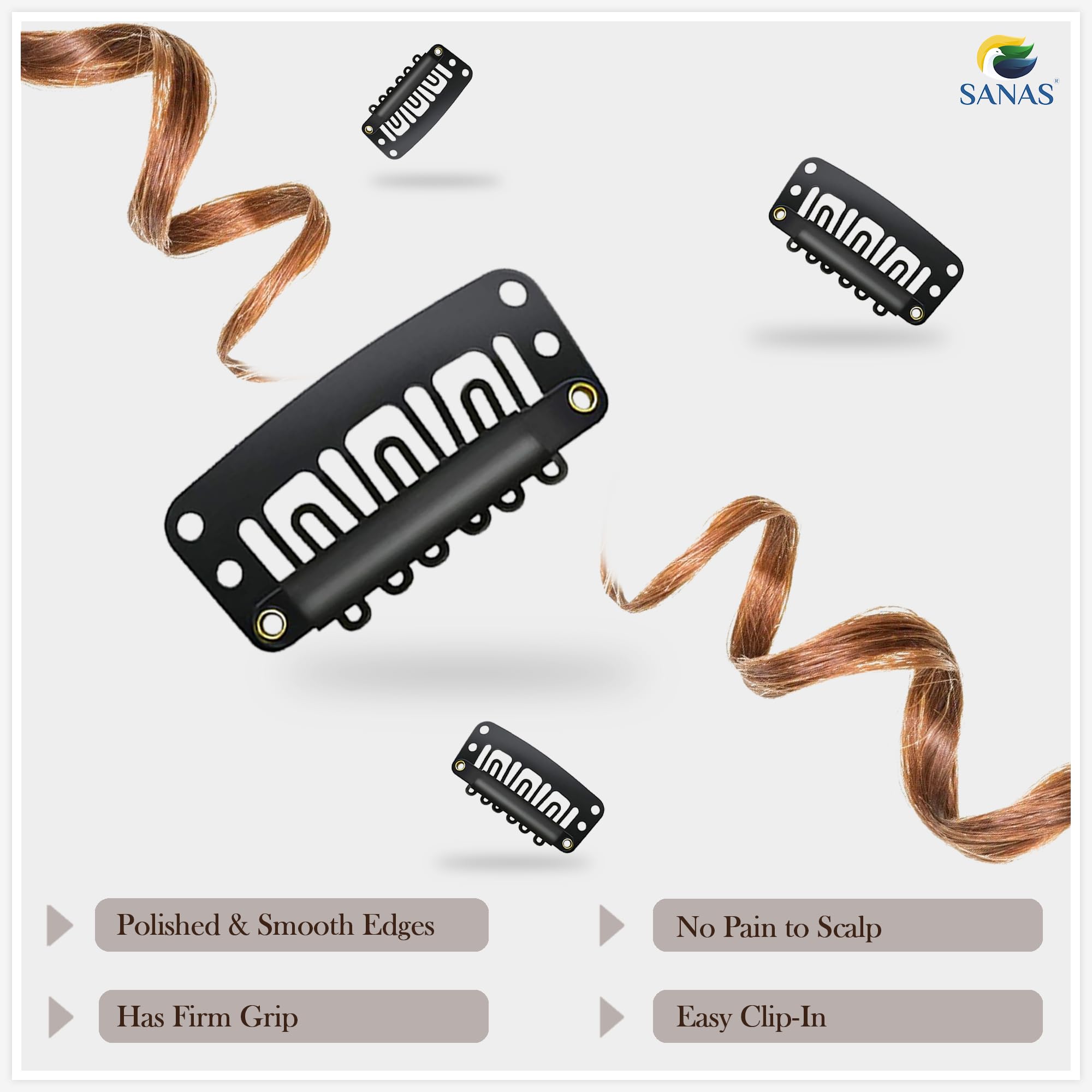 40pcs Black Hair Extension Clips for Women & Men - Secure Wig Clips with Safety Pins for Dupatta Setting, Hair Patches, and Clip-in Extensions - Perfect for Cosplay, Daily Styling, and Special Occasions
