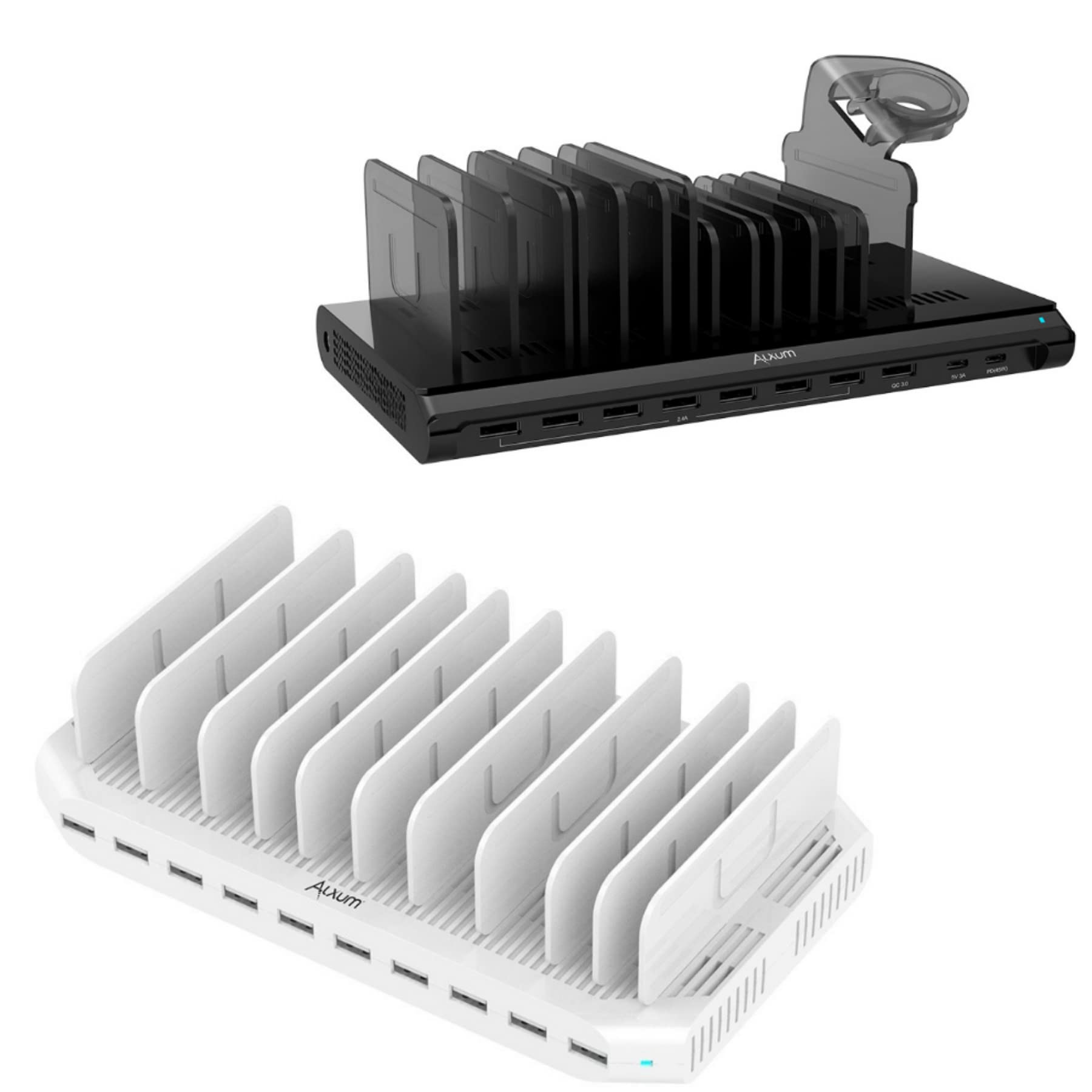 Alxum 10-Port USB Charging Station with Smart IC Tech - 45W PD & QC 3.0 Fast Charger for iPad, iPhone, Android - Perfect for Home, Office & Travel Multi-Device Charging Needs