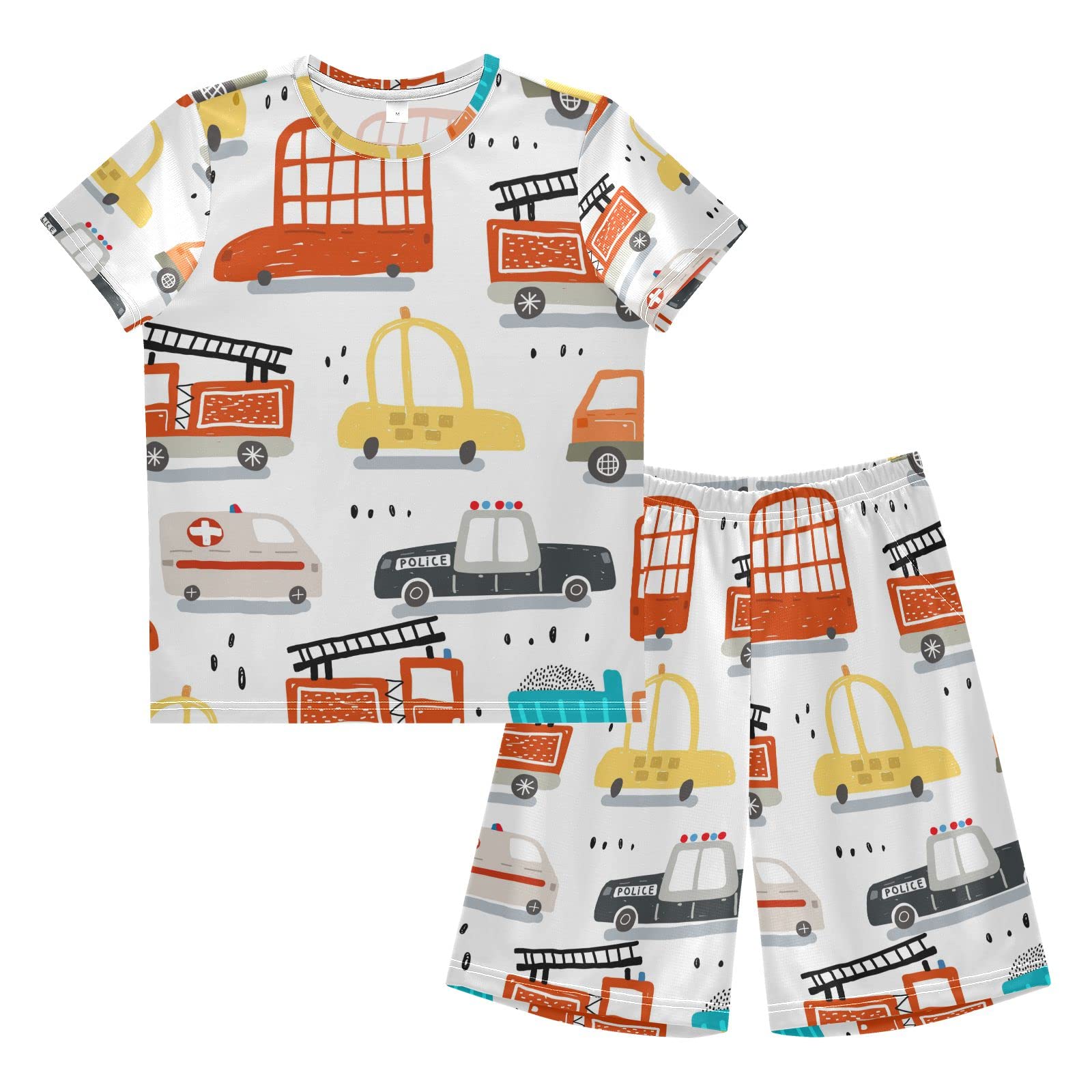 Cartoon Cars Boys' Summer Outfits - 2-Piece Shorts & T-Shirt Playwear Set for Toddler Boys & Girls | Outdoor Play, Beach Vacation & Casual Wear