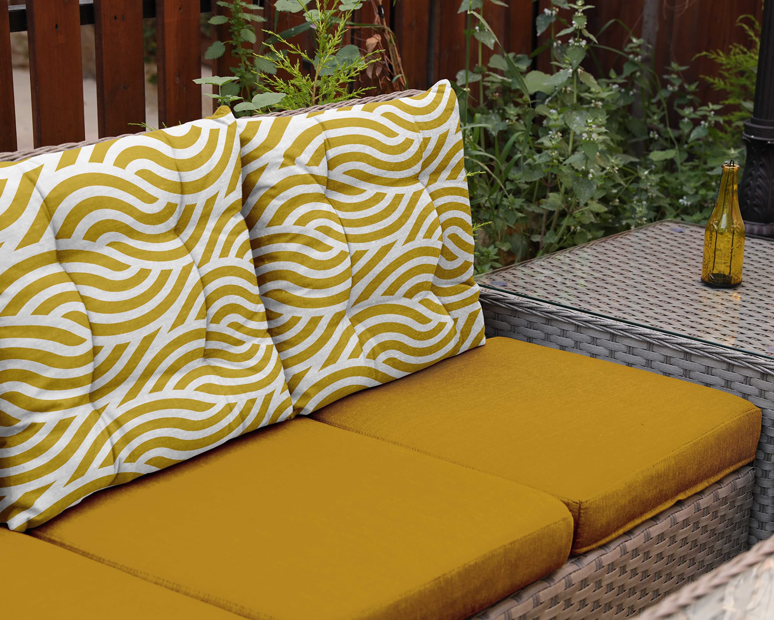 Waterproof 19-inch Square Tufted Patio Cushion Set of 2 - Indoor/Outdoor Furniture Seat Cushions with Abstract Print in Yellow | Perfect for Garden Chairs, Poolside Loungers & Outdoor Dining Sets