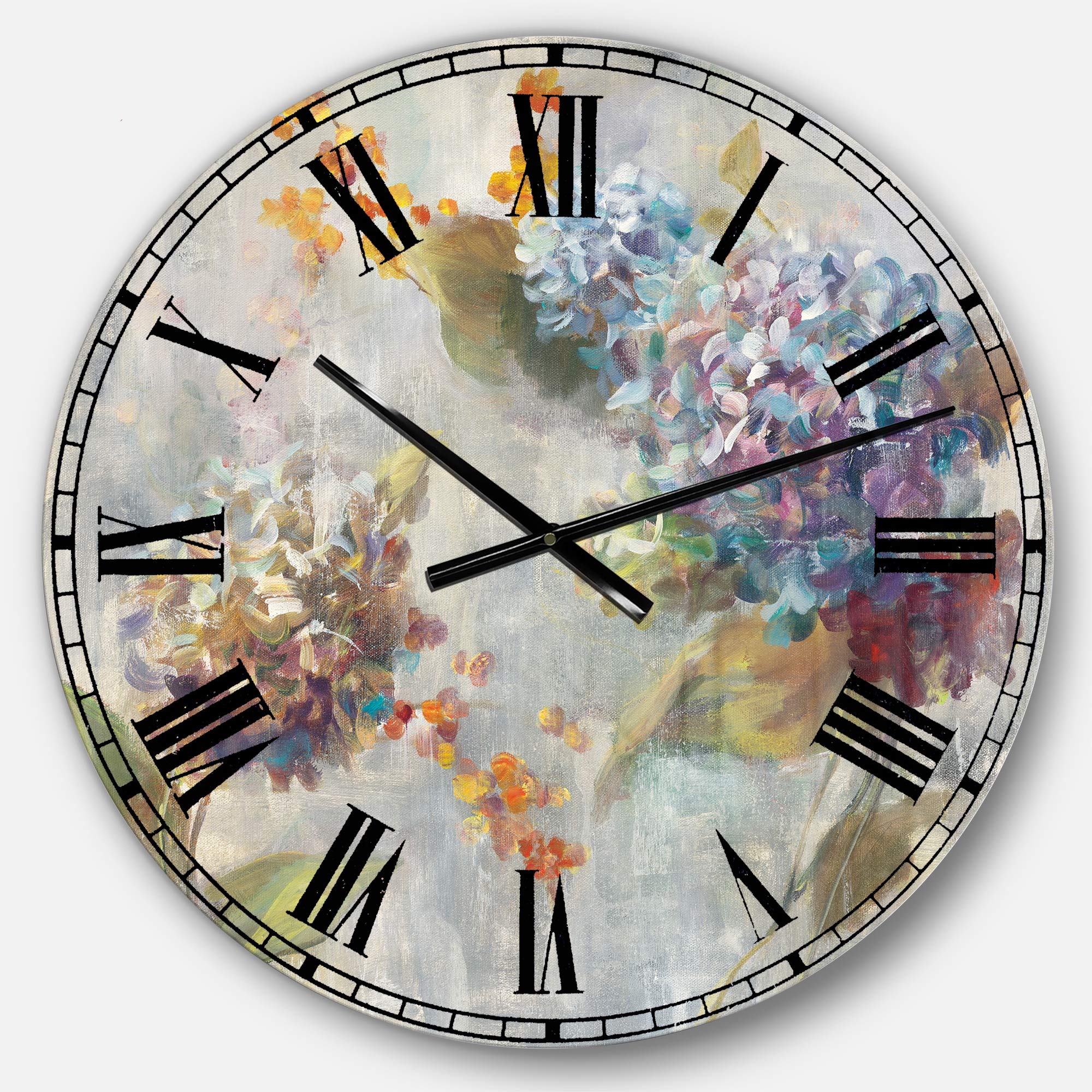 Designart Autumn Hydrangea Wall Clock - Traditional Round Metal Wall Art for Home Decor | Perfect for Living Room, Bedroom & Office Decoration | Adds Elegance to Any Space