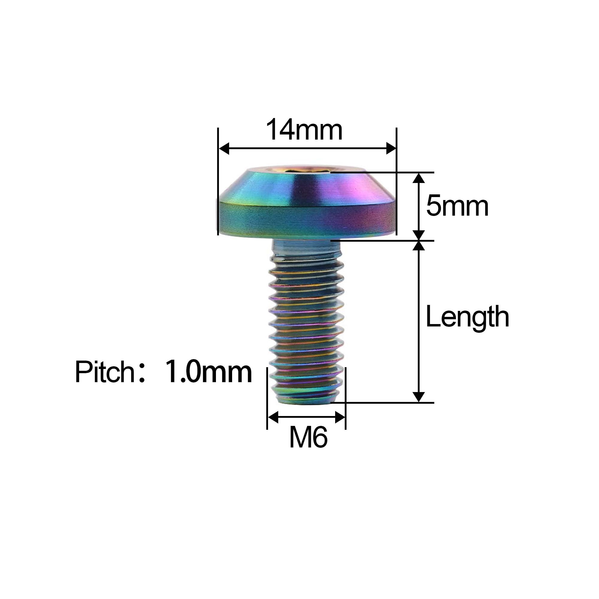 Rainbow Titanium M6x12 15 20 25 30 35mm Umbrella Head Allen Bolts - Pack of 5 - Ideal for Bicycle, Motorcycle, and Outdoor Gear Assembly