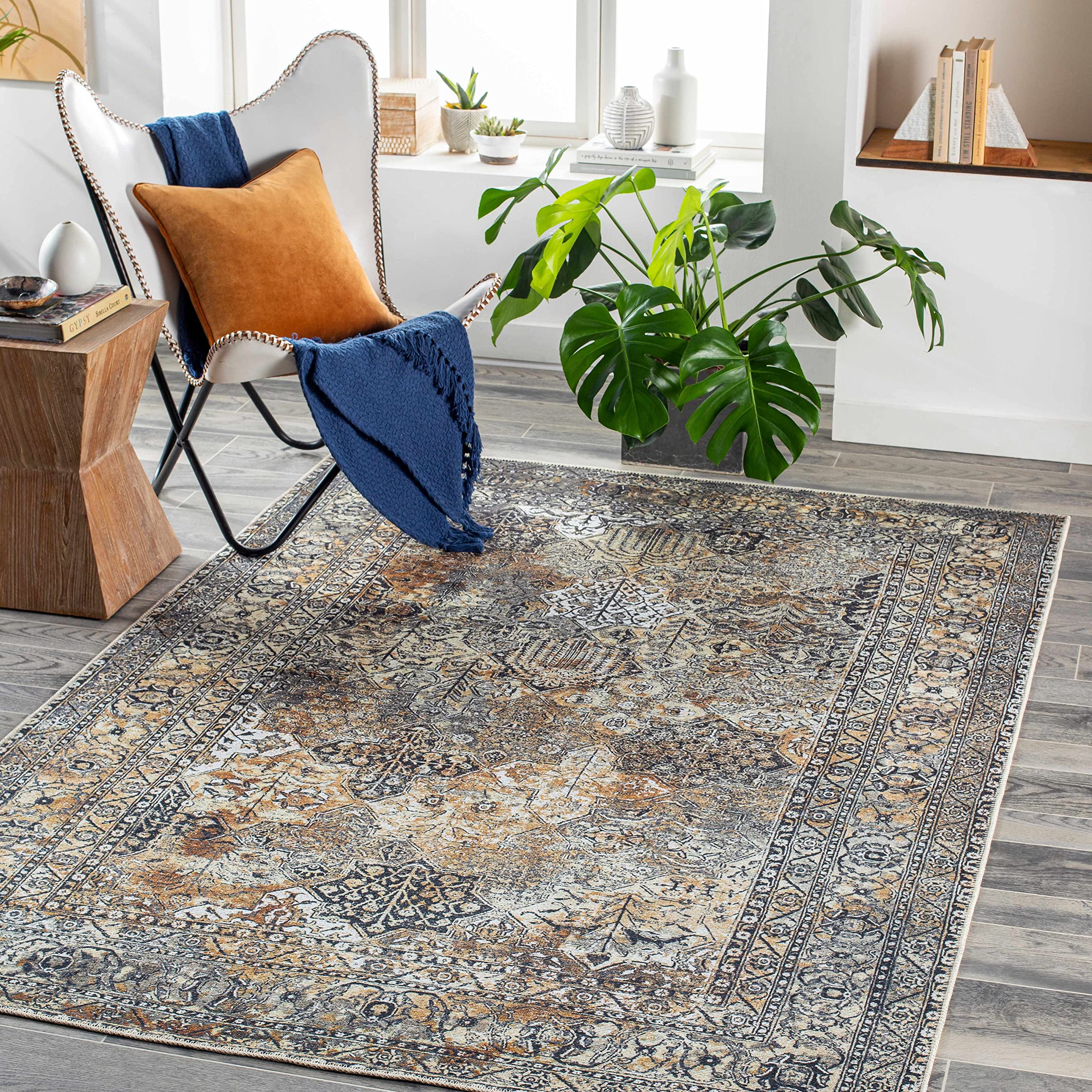 Hauteloom Dagatan Machine Washable Area Rug for Living Room & Bedroom - Soft & Durable - Black, Brown, Gray - 7'10