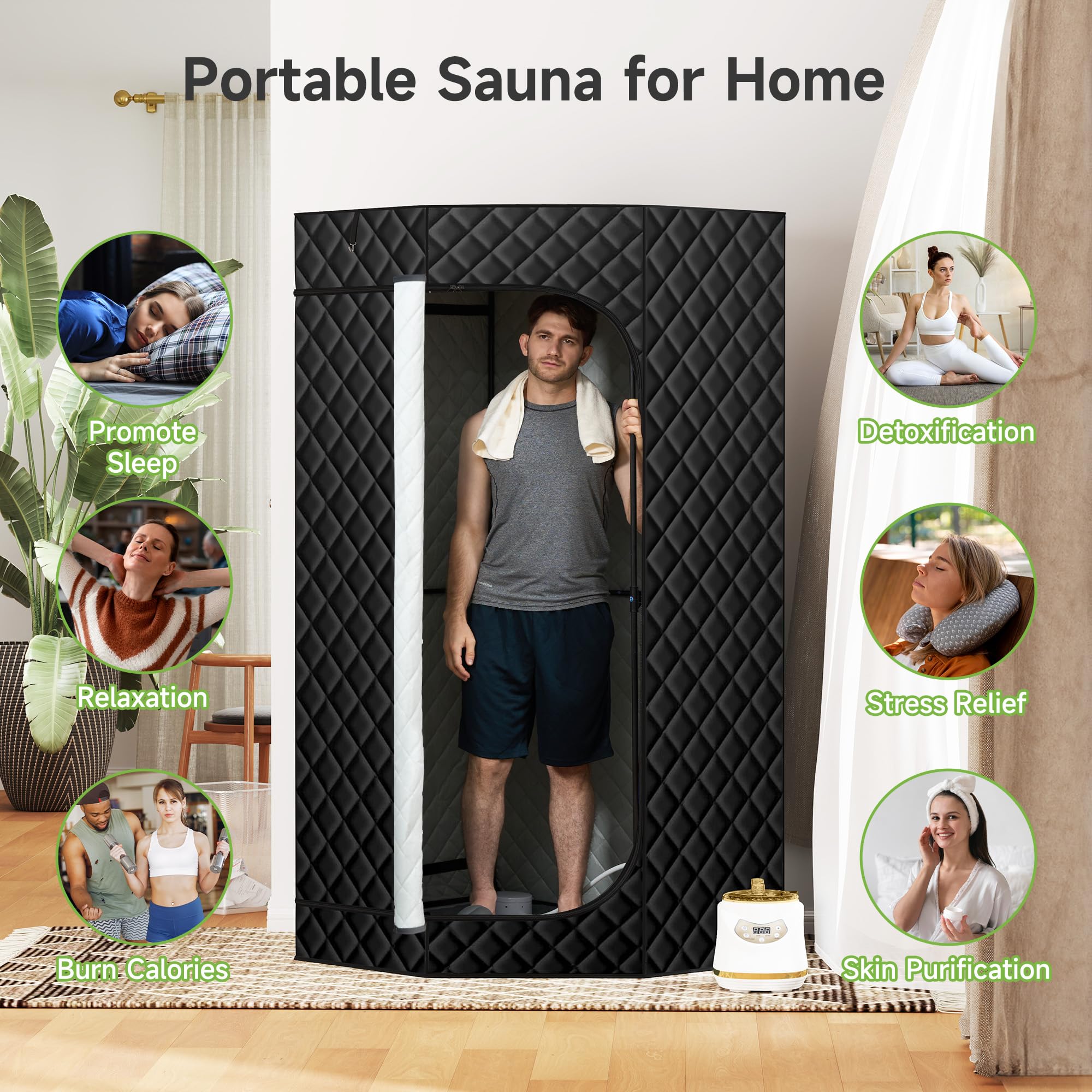 Real Relax Portable Steam Room for Home - 6.2FT Foldable Sauna Tent with 1500W Steamer, Remote Control & 6-Minute Fast Heating (3'x3'x6.2') | Perfect for Relaxation, Detox & Muscle Recovery at Home