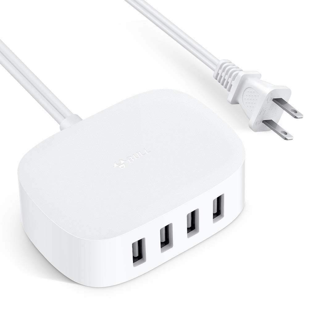4-Port USB Charging Station with 6ft Cable - Fast Multi-Port USB Wall Charger for iPhone, Android, Samsung | UL Certified for Safe Charging | Perfect for Home, Office, Travel & Nightstand Use