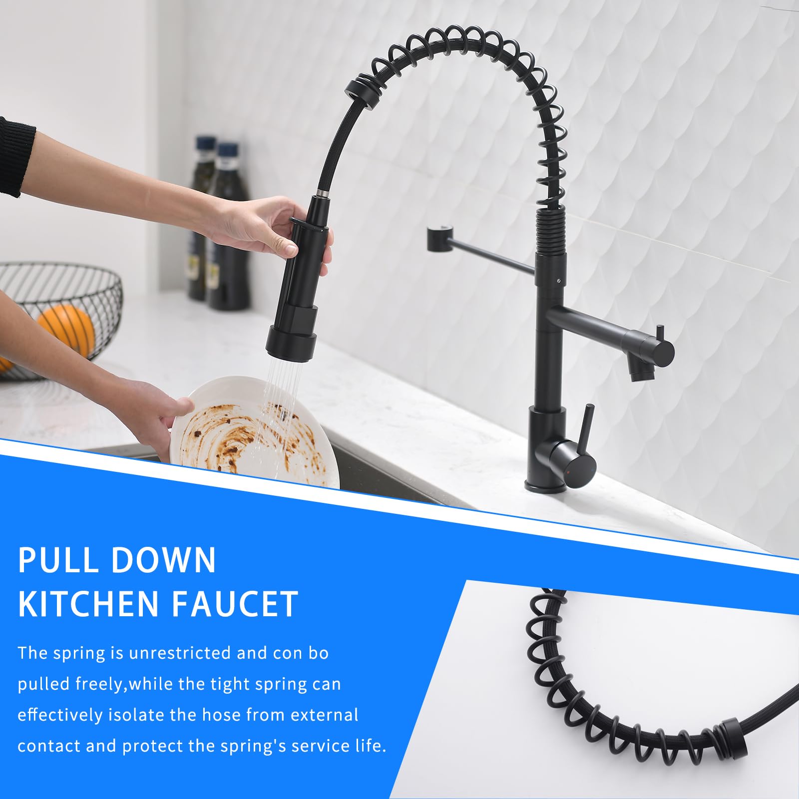 AIMADI Matte Black Kitchen Faucet with 2 Function Sprayer - Commercial Grade Stainless Steel, Single Handle Single Hole Design - Perfect for Restaurants, Home Kitchens & Bar Sinks