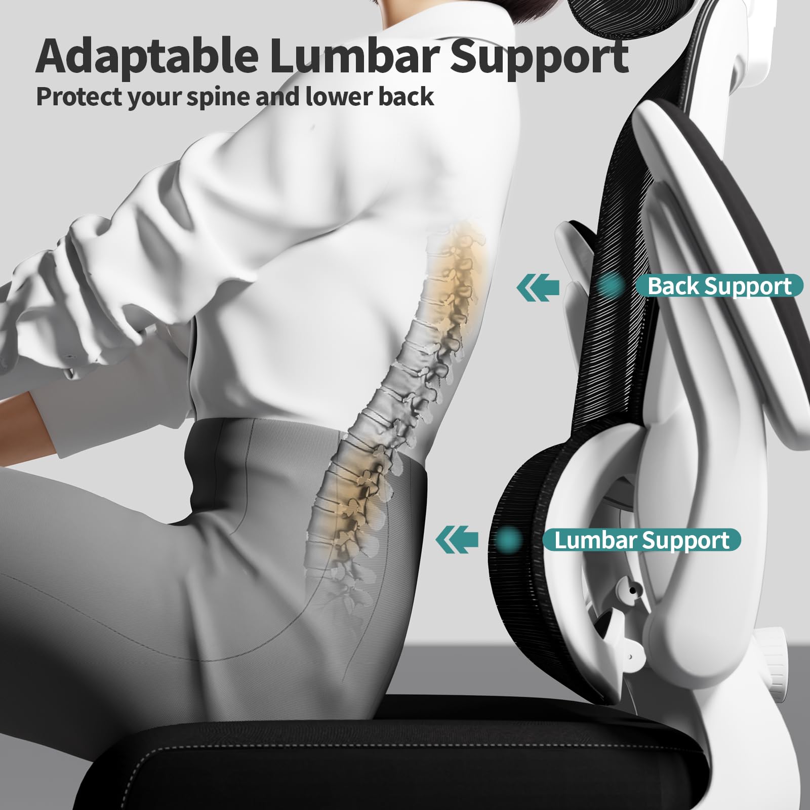 Ergonomic Office Chair with Wheels - 330 LBS Capacity Mesh Desk Chair for Home & Gaming - High Back Support for Long Hours - Black & White - Perfect for Home Office, Gaming Setup & Workspaces