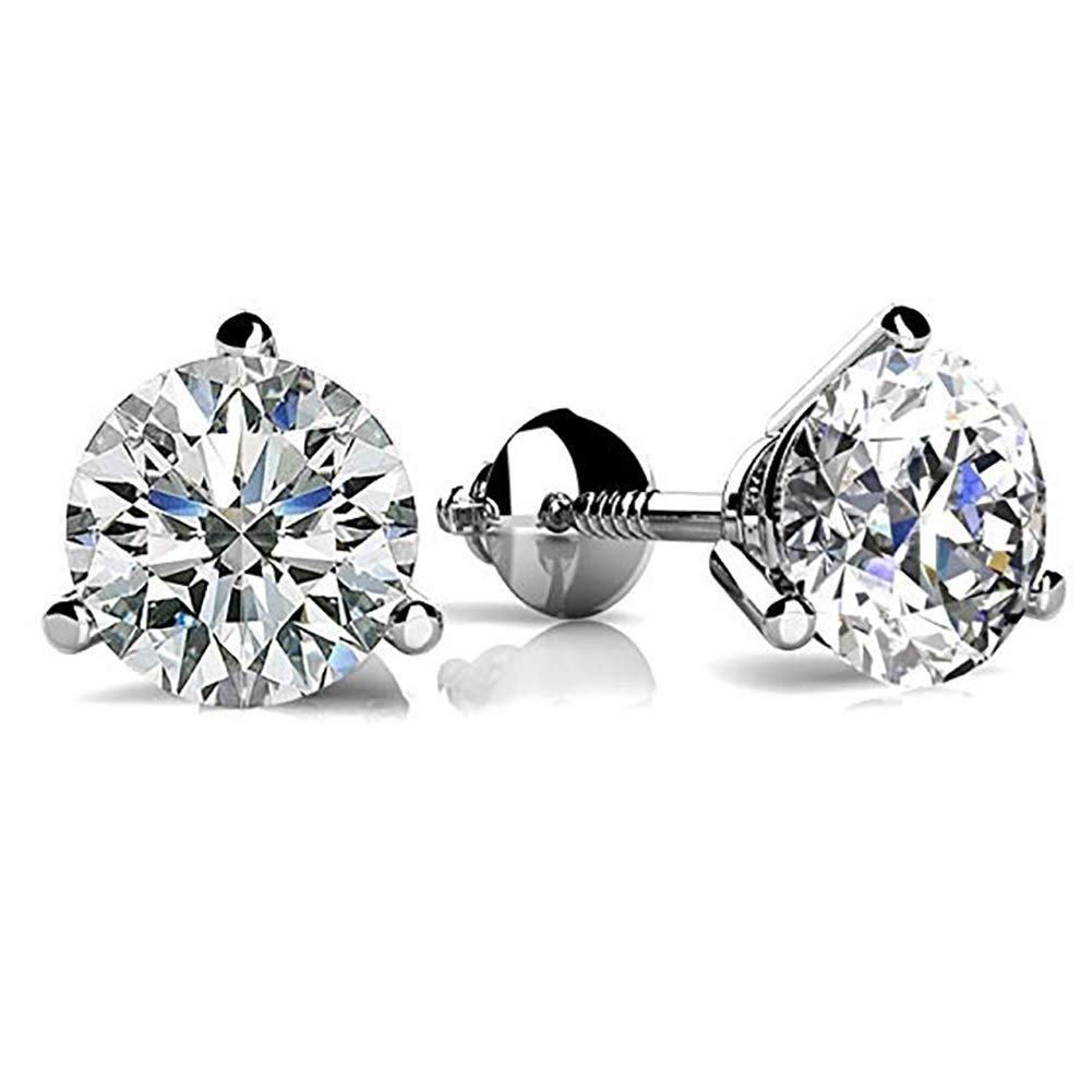 Hypoallergenic 925 Sterling Silver Round Diamond Stud Earrings for Women & Teens | 3 Prong Martini Screw Back | 6mm/7mm/8mm Sizes | Valentine's Day, Engagement & Jewelry Gifts | Perfect for Parties, Weddings & Everyday Wear
