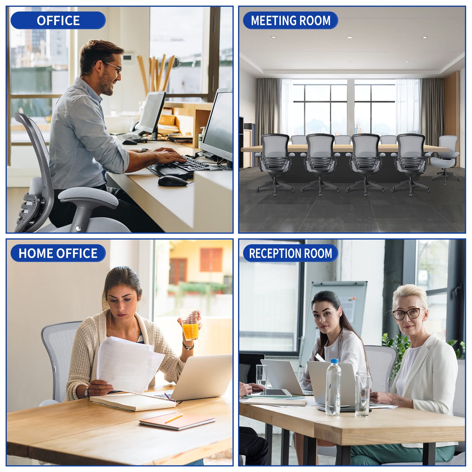 Ergonomic Office Chair with Adjustable Height, Lumbar Support & Breathable Mesh Back - Grey - Perfect for Home Office, Gaming & Computer Workstations