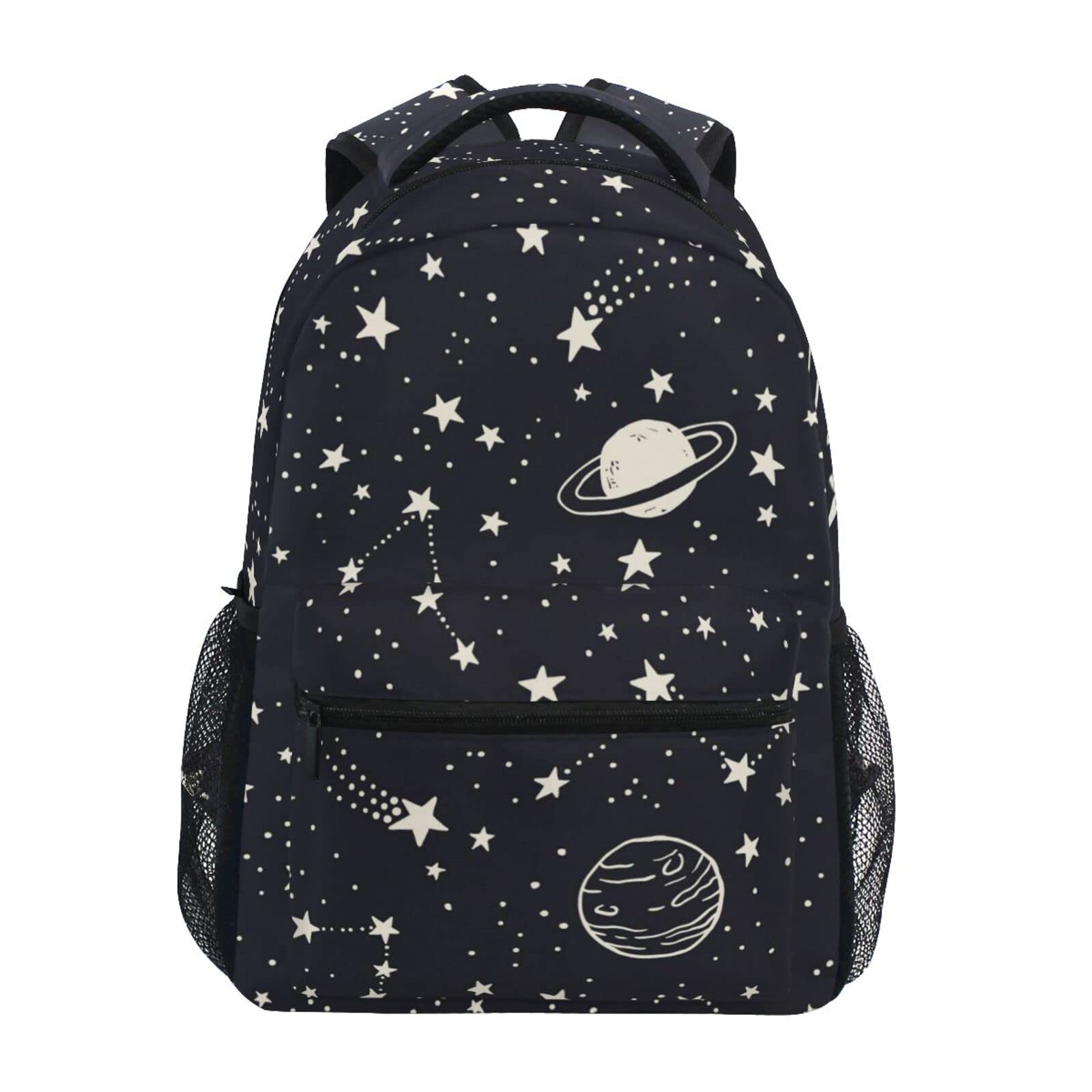 JIPONI Night Sky Planets Stars Moon Constellation Doodle Backpack for Kids & Teens - School Bookbag, Laptop Backpack, Travel Daypack for Students (Perfect for School, College, Travel & Outdoor Adventures)